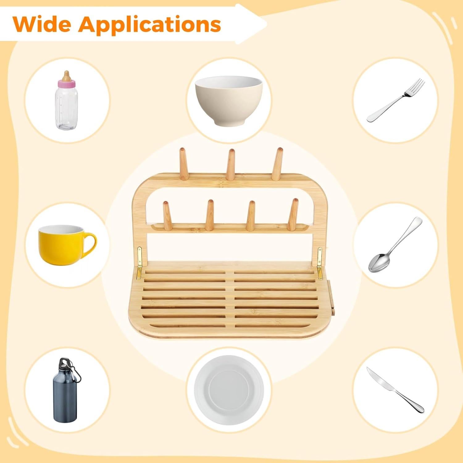 Estante Secador de Biberones Lnrueg de Bambú Plegable 35.5x18.4cm
