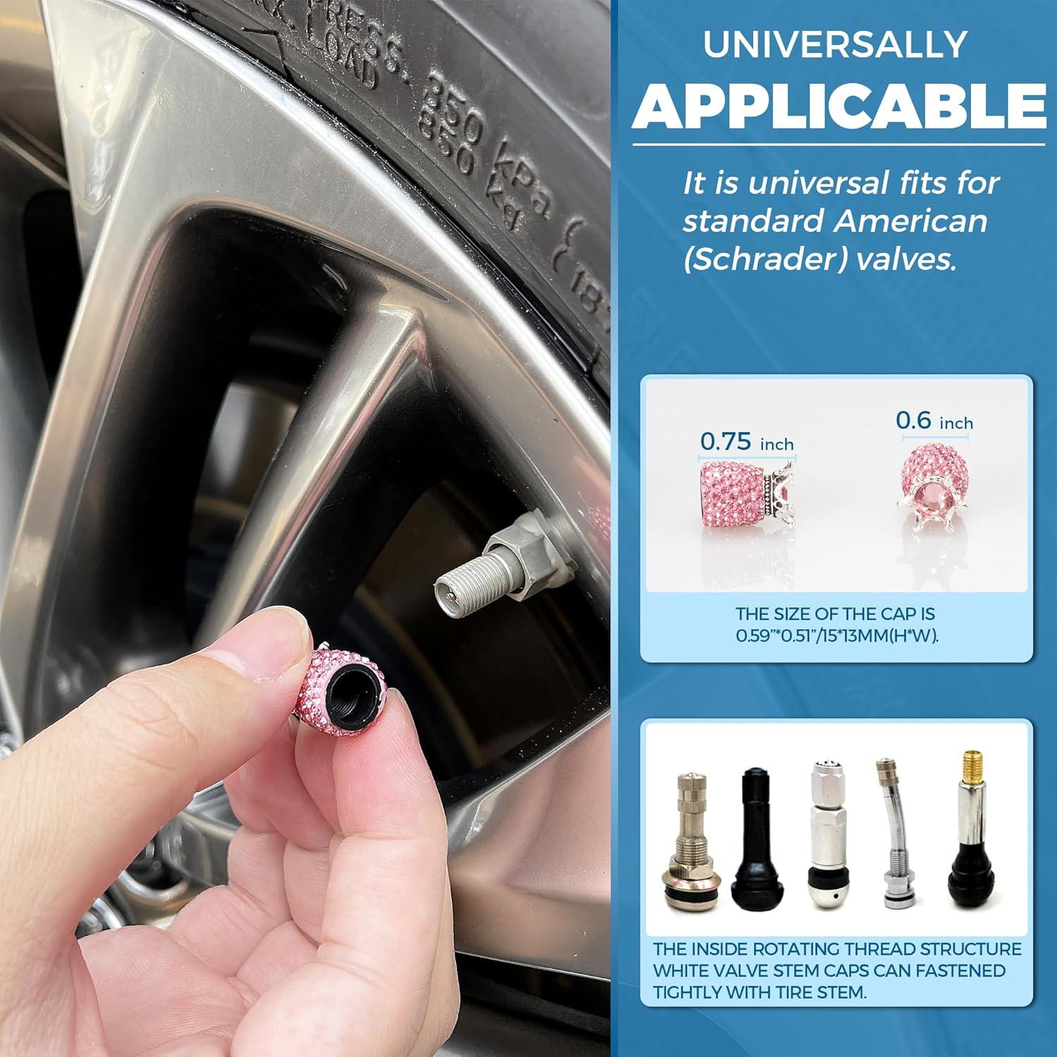 Tapa de Válvula ROSON Rosa, Paquete de 4, Accesorios de Coche