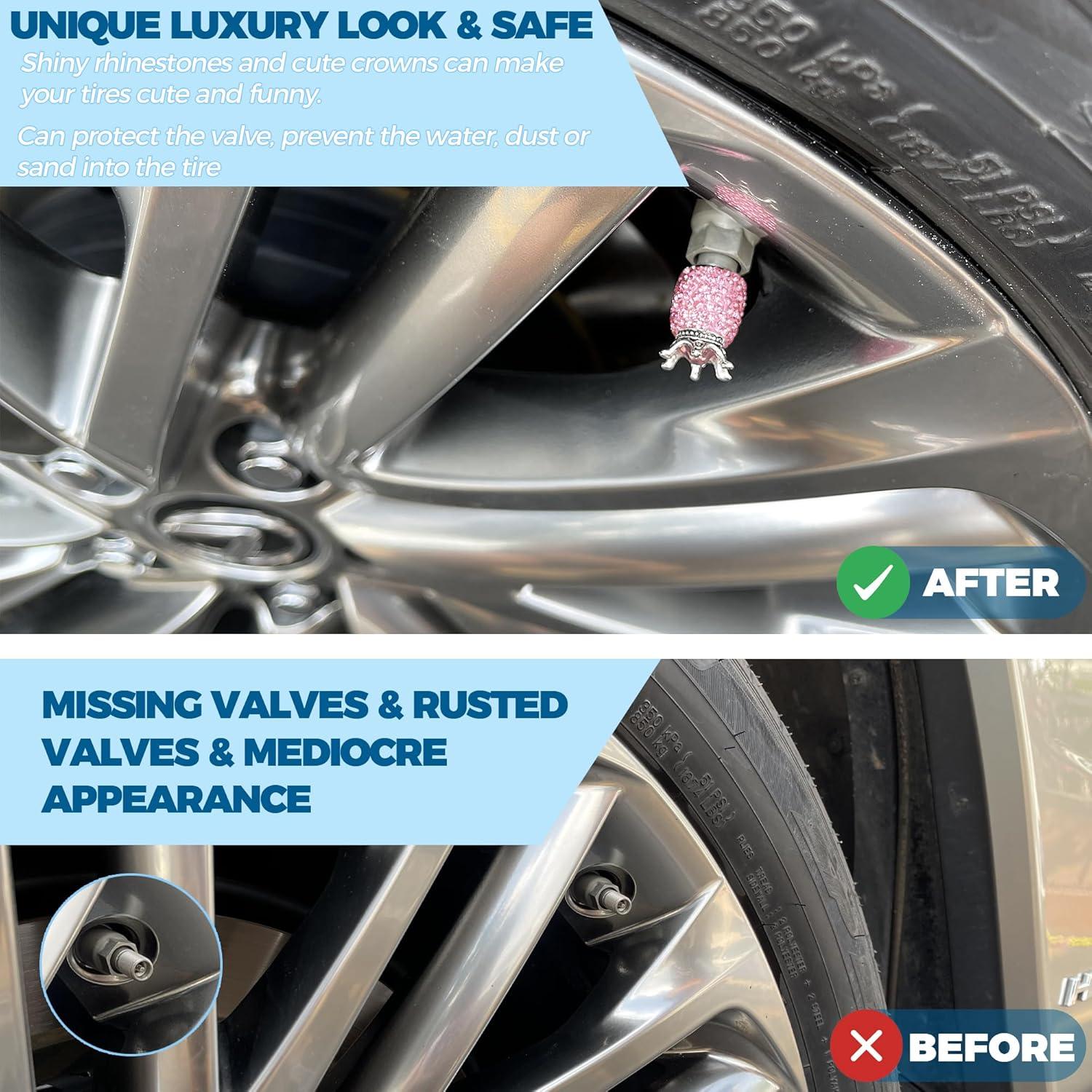 Tapa de Válvula ROSON Rosa, Paquete de 4, Accesorios de Coche