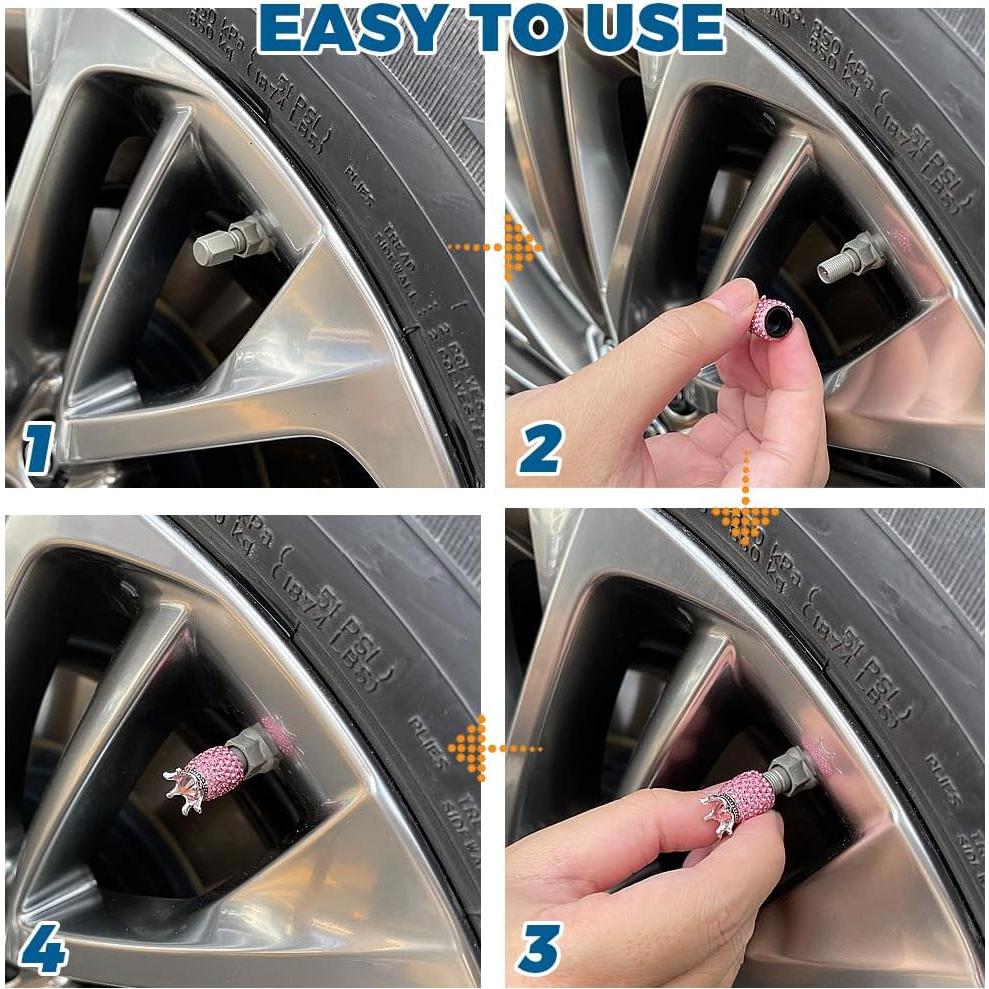 Tapa de Válvula ROSON Rosa, Paquete de 4, Accesorios de Coche