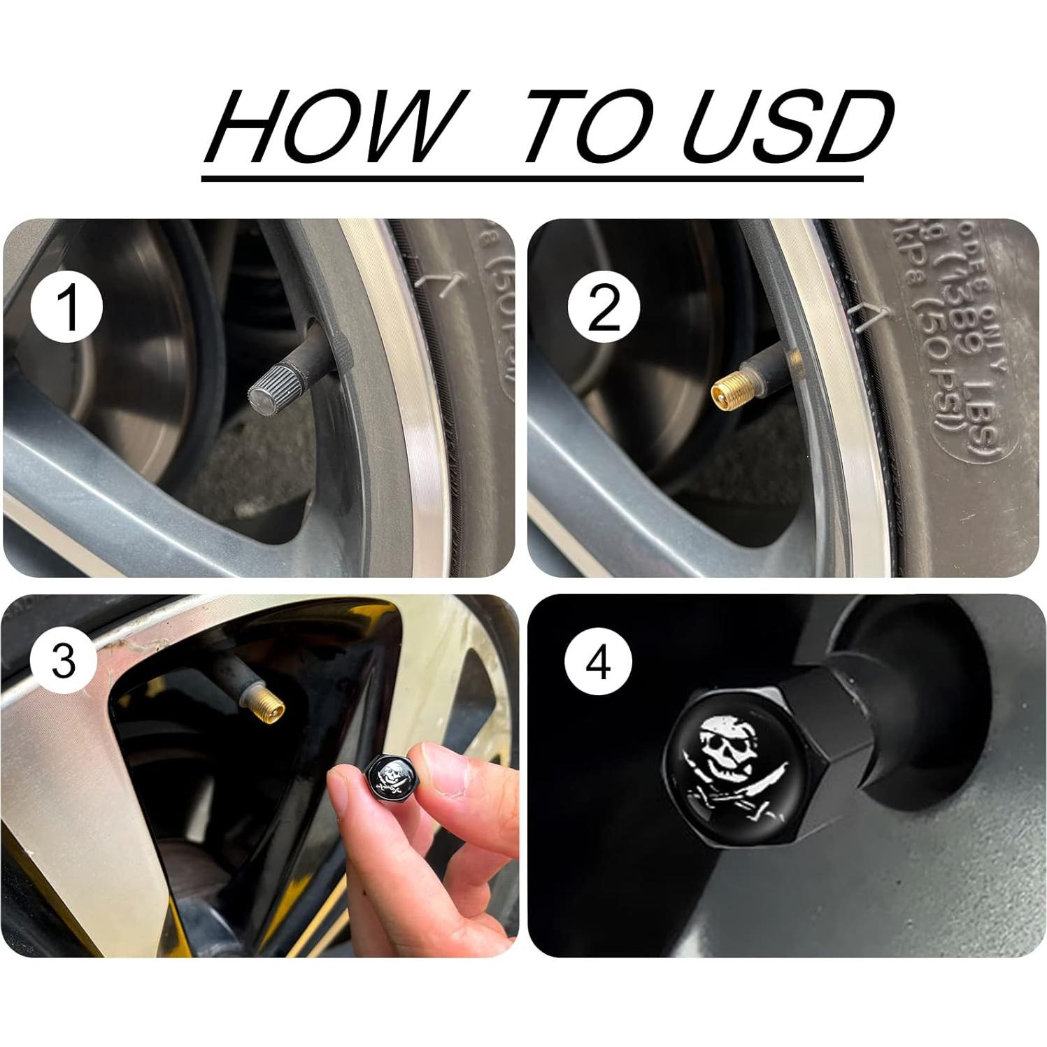 Ajxn 4 Tapas de Válvula de Neumático Calavera Pirata Hexagonal