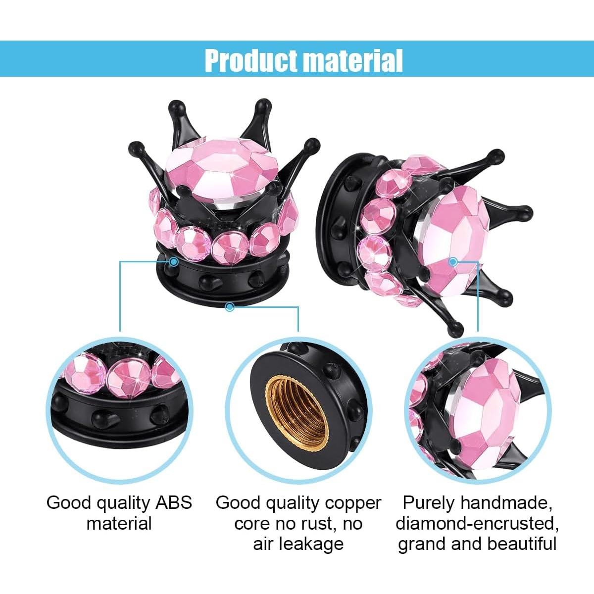 4 Tapas de Válvula de Neumático SMILFUY Corona Rosa Negro