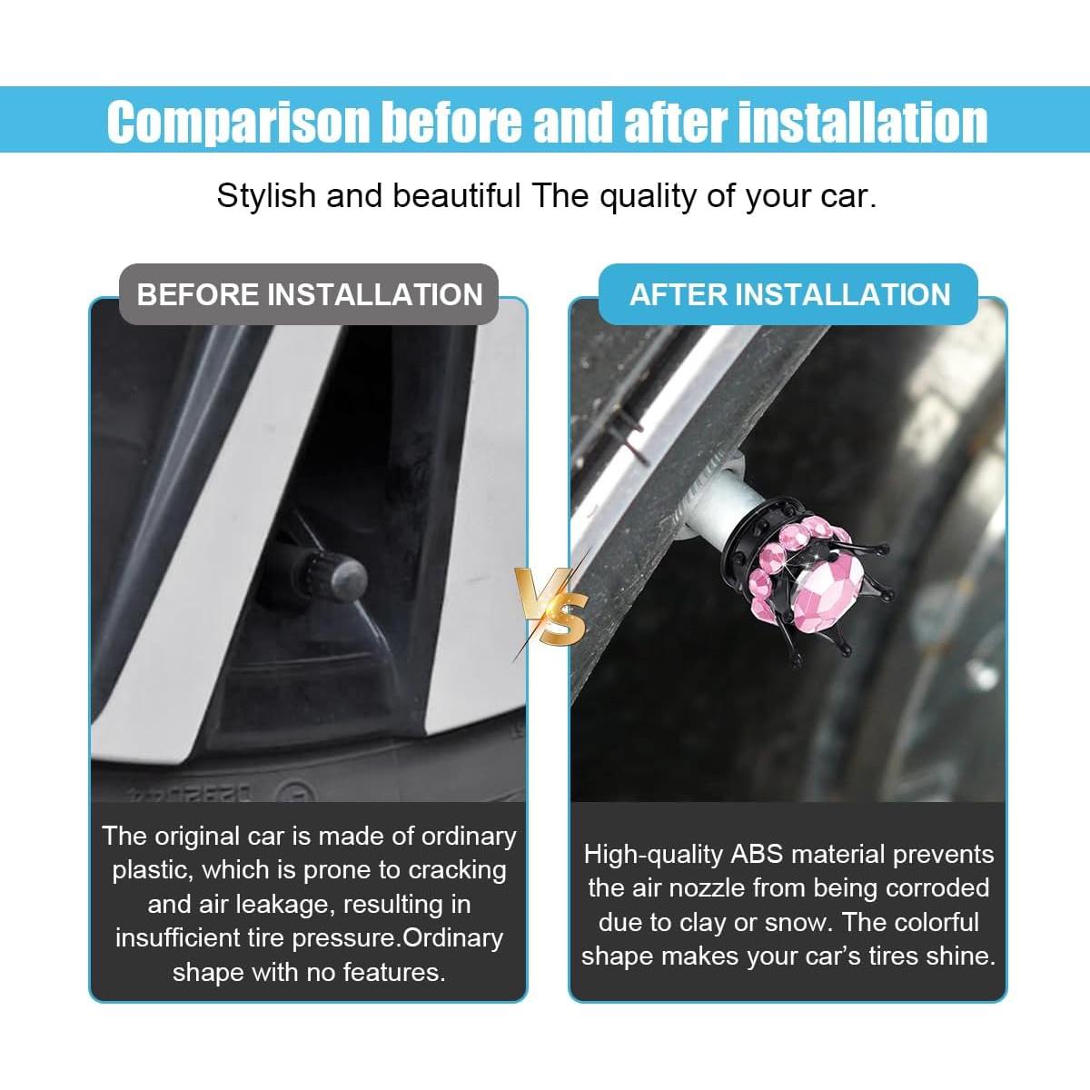 4 Tapas de Válvula de Neumático SMILFUY Corona Rosa Negro