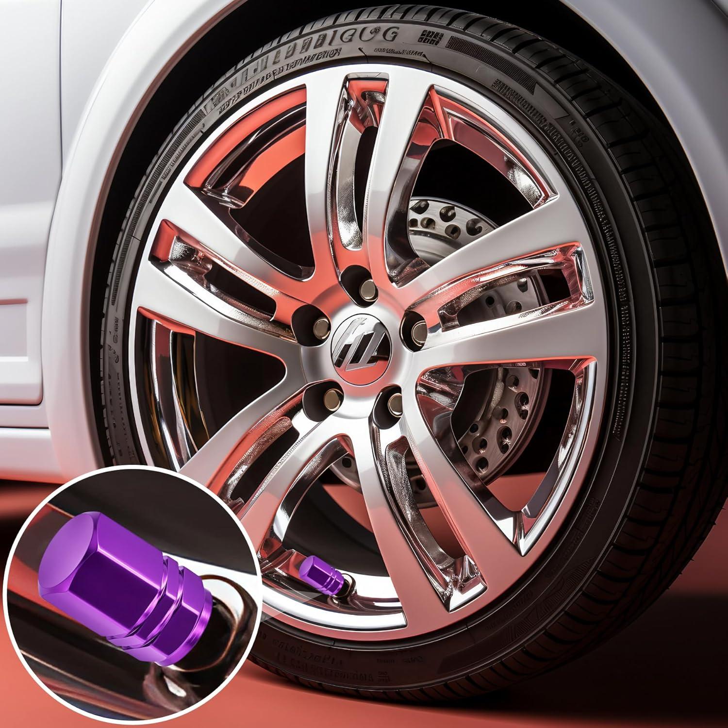 8 Tapones de Válvula de Neumático MEAJOO Aluminio Púrpura