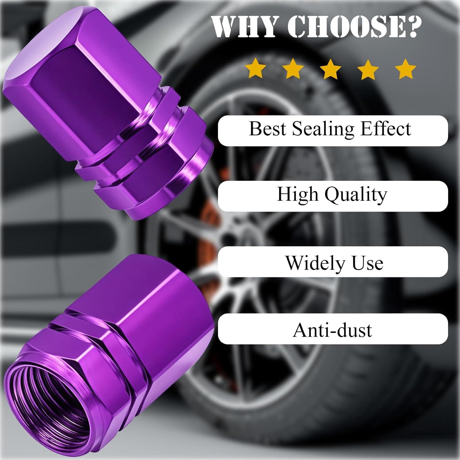 8 Tapones de Válvula de Neumático MEAJOO Aluminio Púrpura