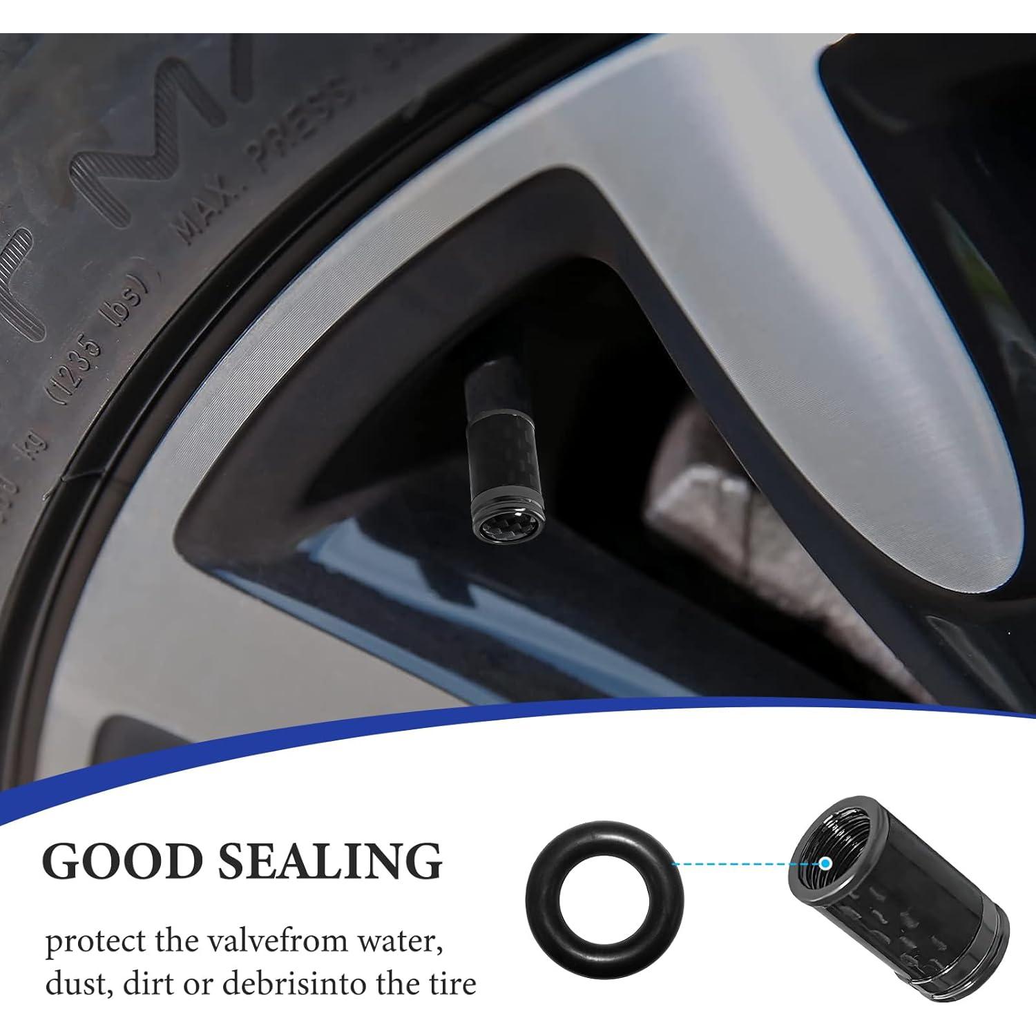 4 Tapones de Válvula de Neumático KVAEY - Fibra de Carbono Negro