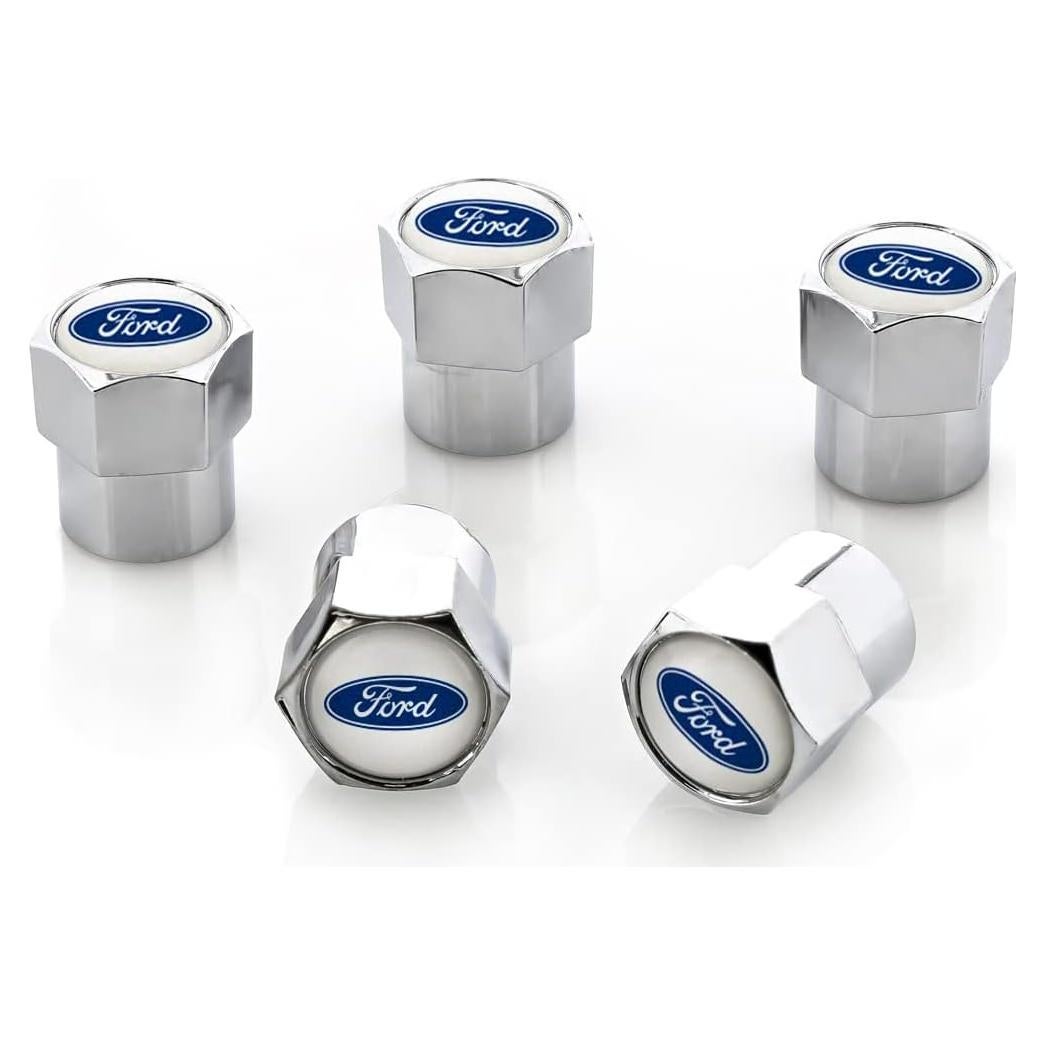 License Frame Inc. Ford Blue Logo Chrome Valve Cap Covers