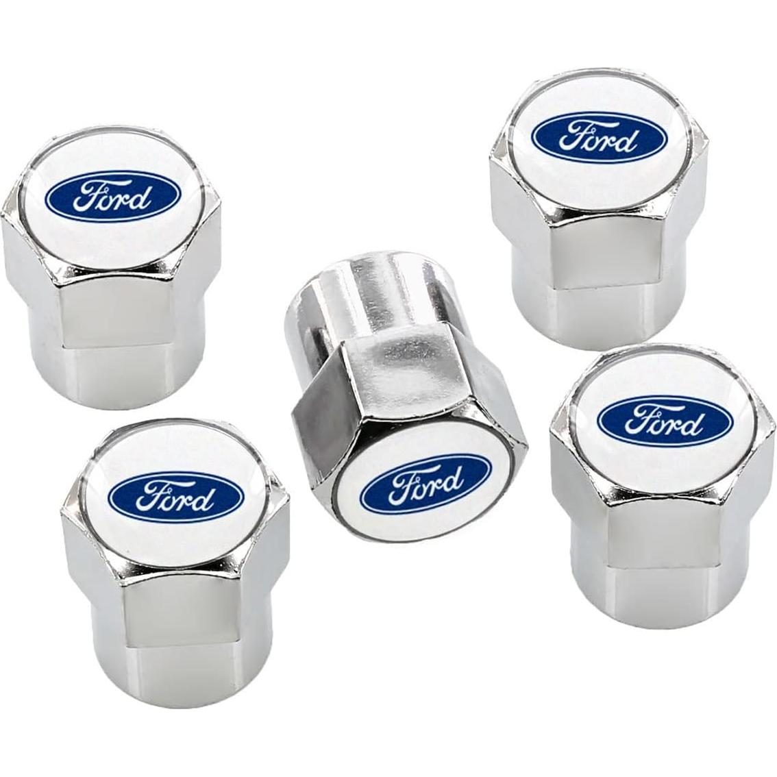 License Frame Inc. Ford Blue Logo Chrome Valve Cap Covers