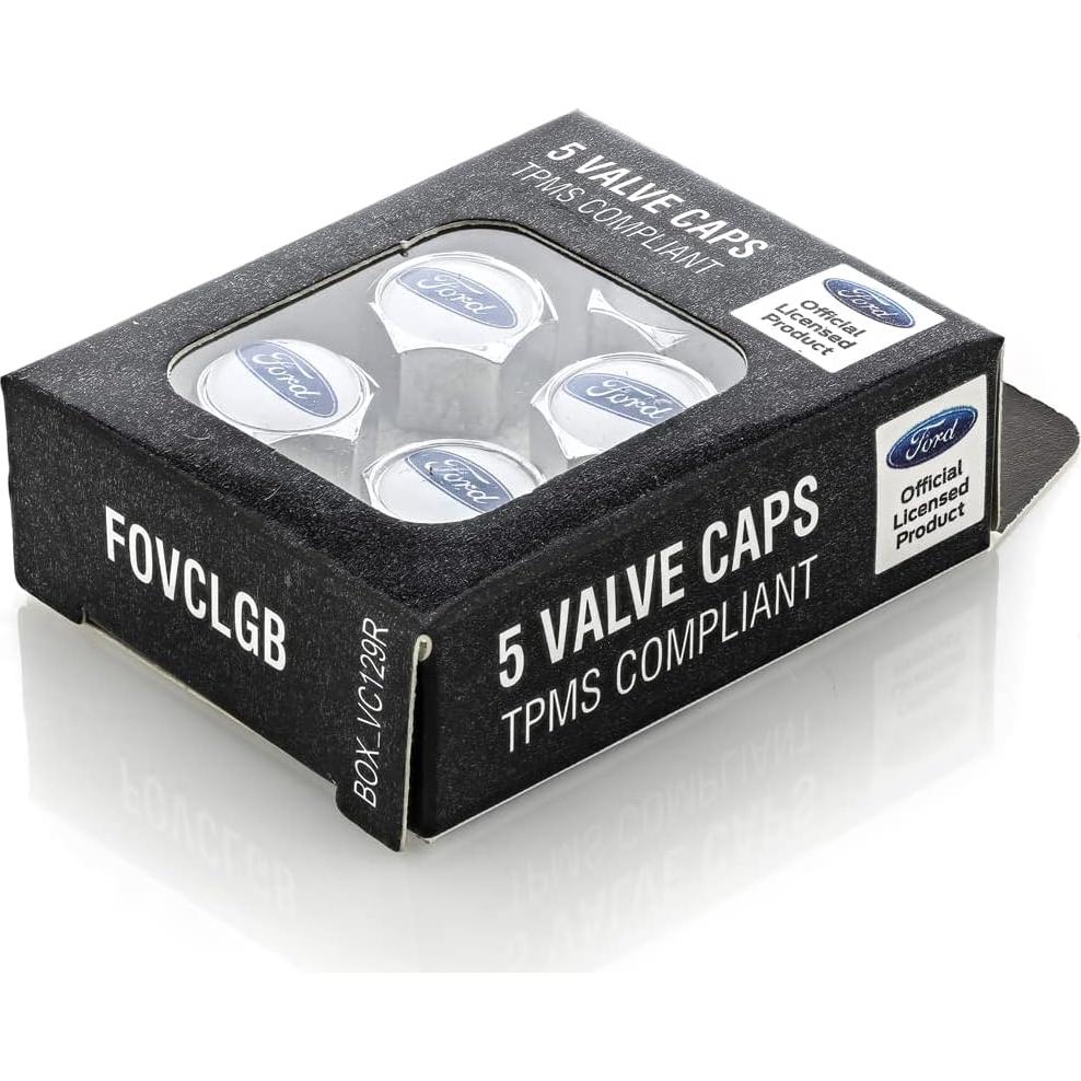 License Frame Inc. Ford Blue Logo Chrome Valve Cap Covers