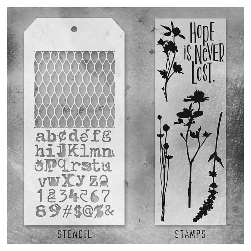 Set de Sellos y Plantillas Tim Holtz THMM121 para Medios Mixtos