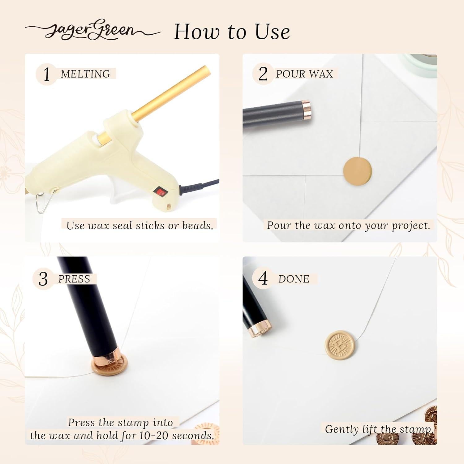 Kit de Sello de Cera JagerGreen 26 Letras A-Z con Mango de Madera