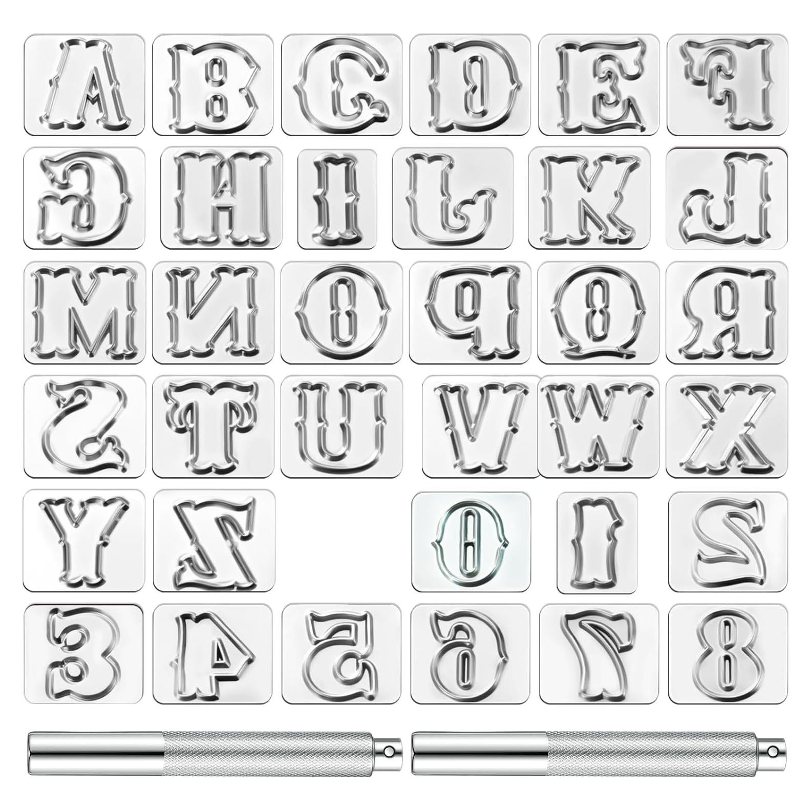 Kit de Estampado en Cuero 37 Pcs Humyoun - Letras y Números 19mm