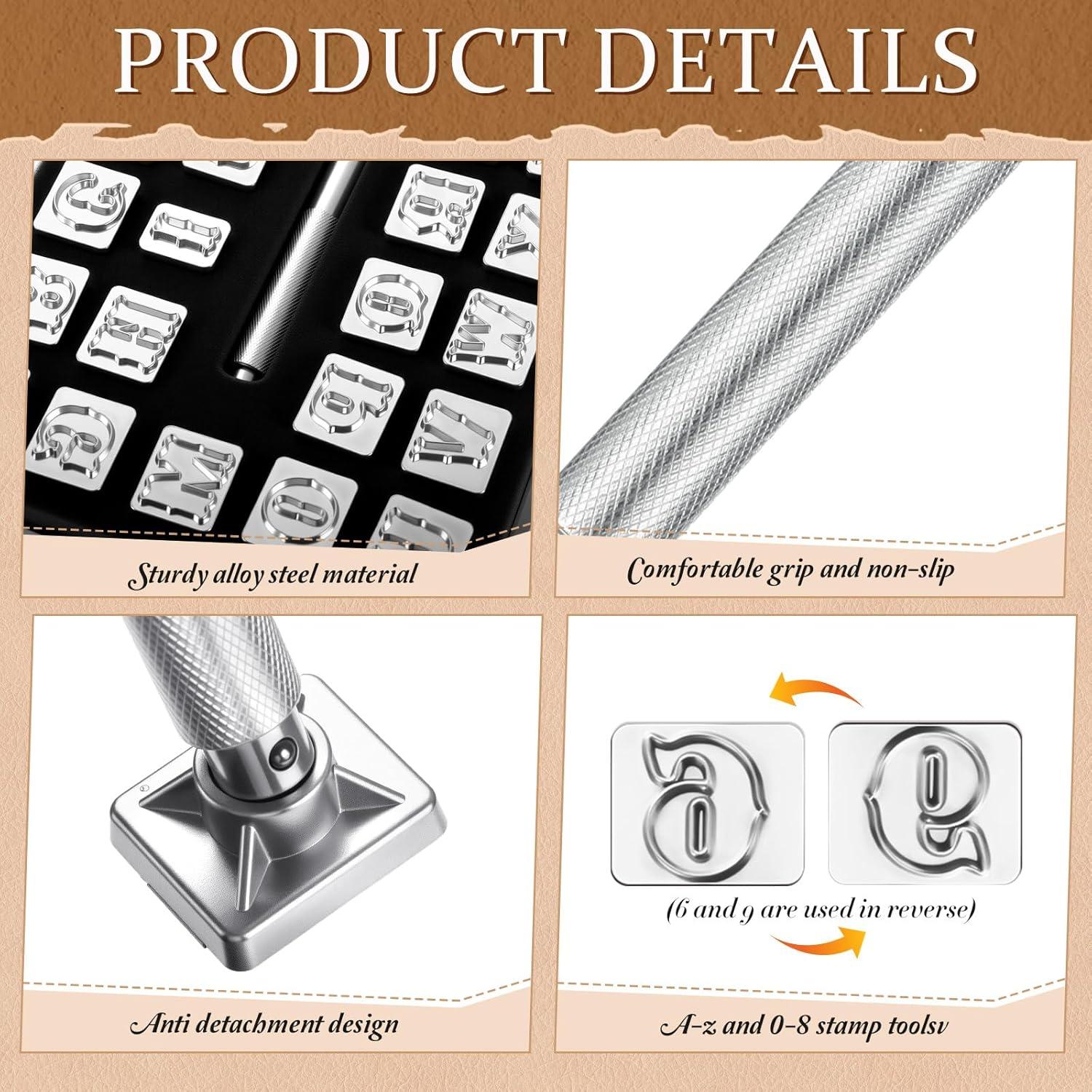 Kit de Estampado en Cuero 37 Pcs Humyoun - Letras y Números 19mm