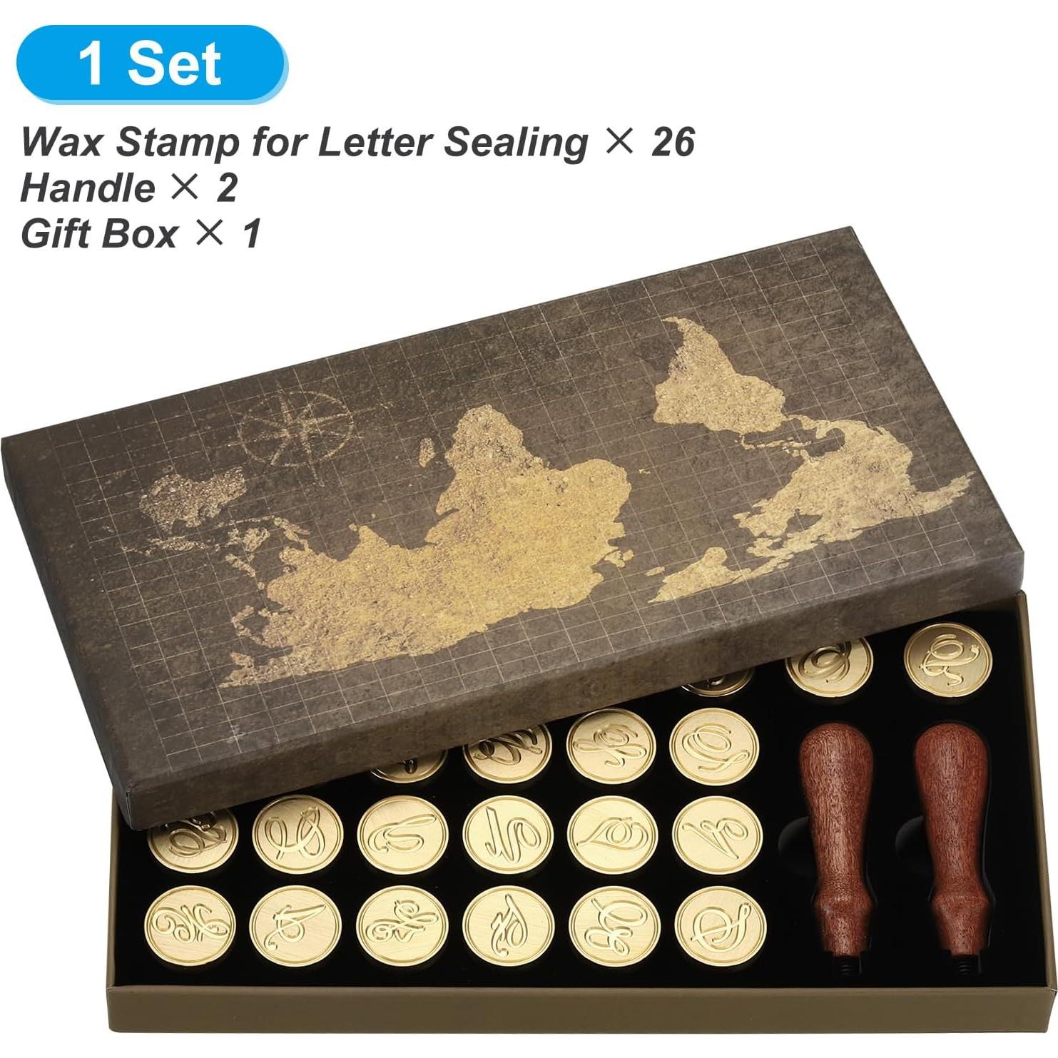 Kit de Sello de Cera PATIKIL Alfabeto 26 Letras con Mangos de Madera