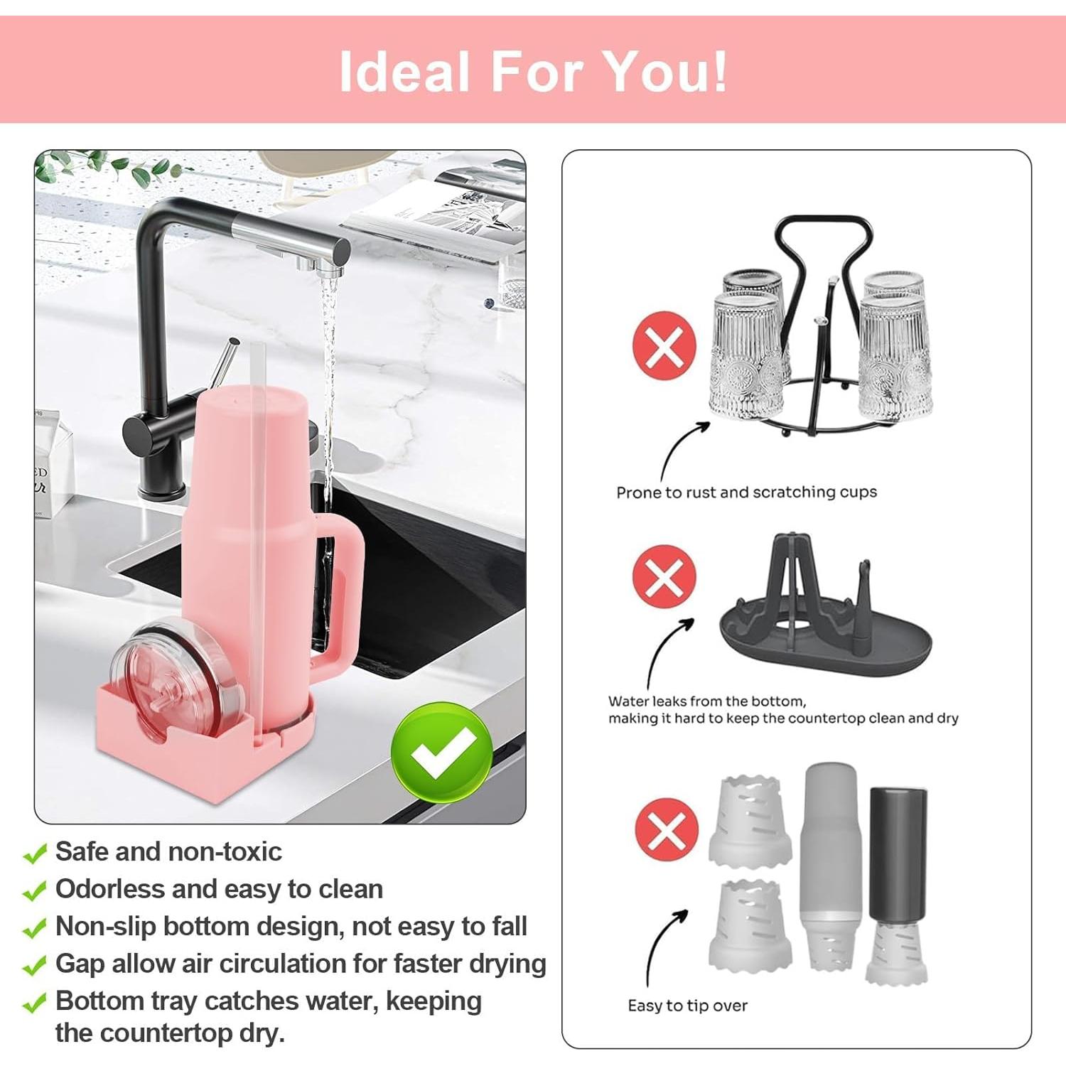 Soporte para Secado de Botellas y Vasos SISAYWEY Silicona Rosa