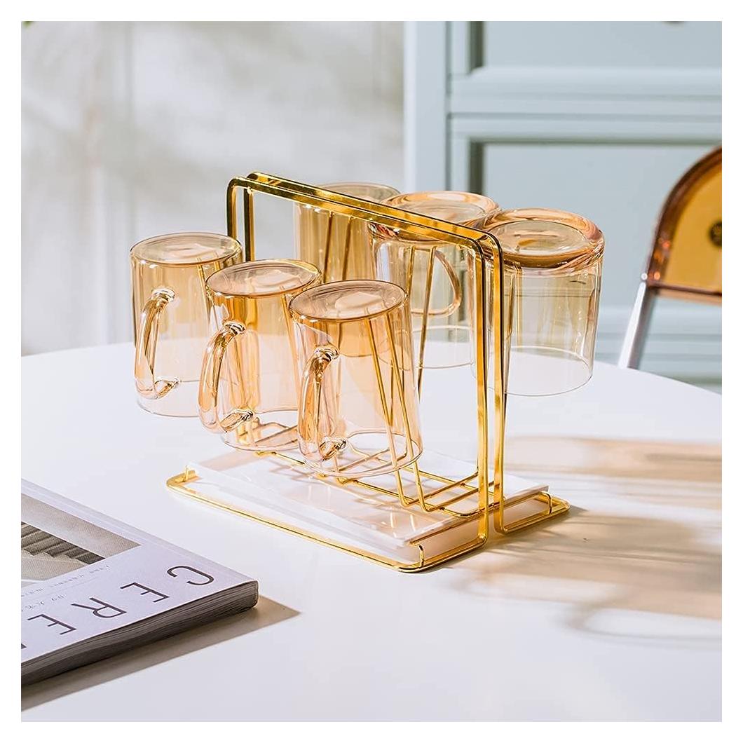 Soporte para Secar Tazas YISMAN Dorado 6 Ganchos Acero Inoxidable