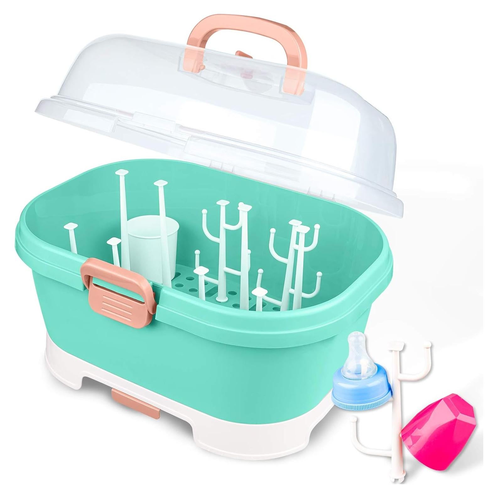 Soporte Secador de Biberones NiHome Verde Teal con Tapa