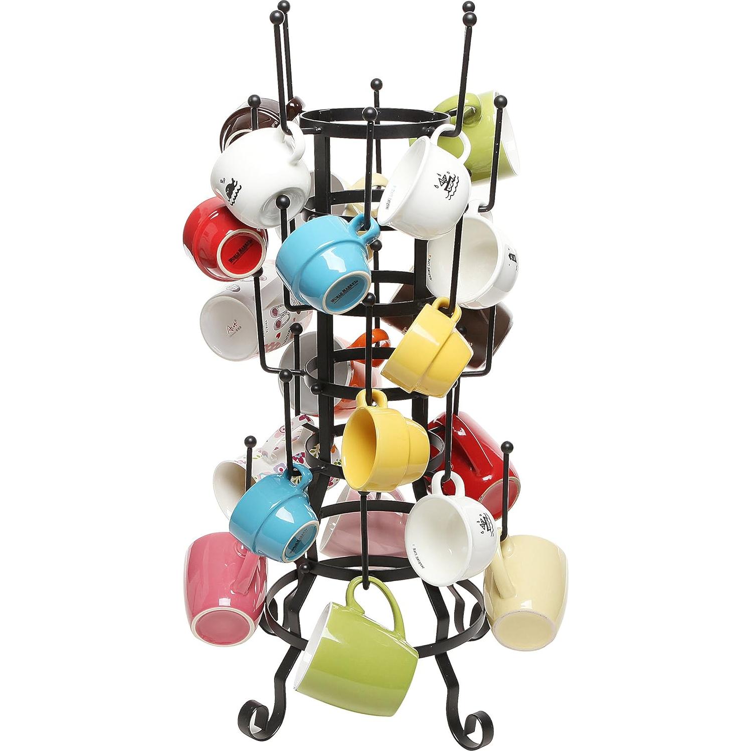 Soporte para Tazas de Café MyGift Negro Rústico 24 Ganchos