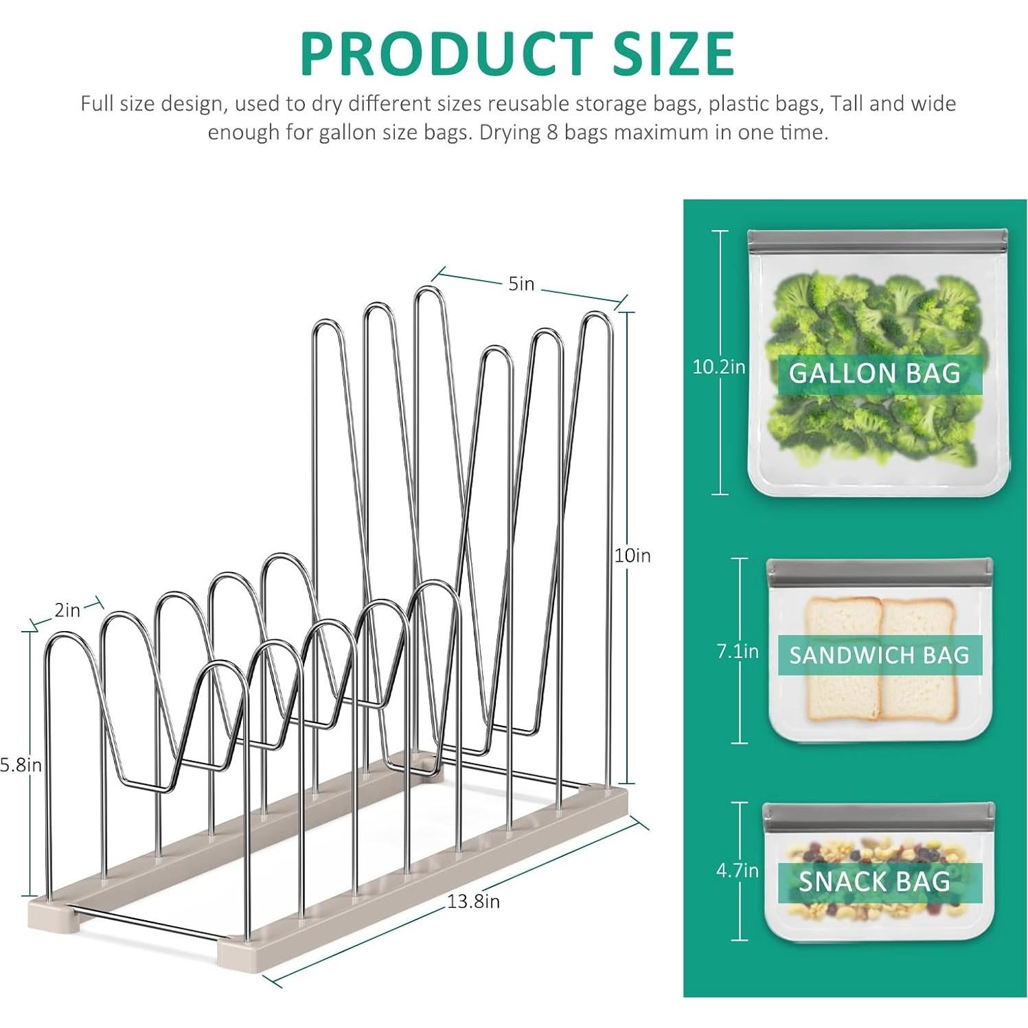 Soporte para Secar Bolsas Reutilizables SHILFID 35.1x12.7cm