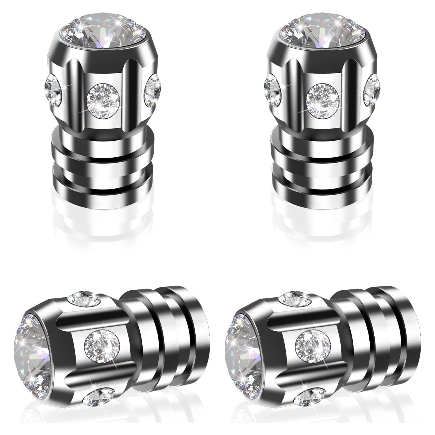 Tapas de Válvula de Neumático QUARKACE 4 Piezas Plata Rhinestones