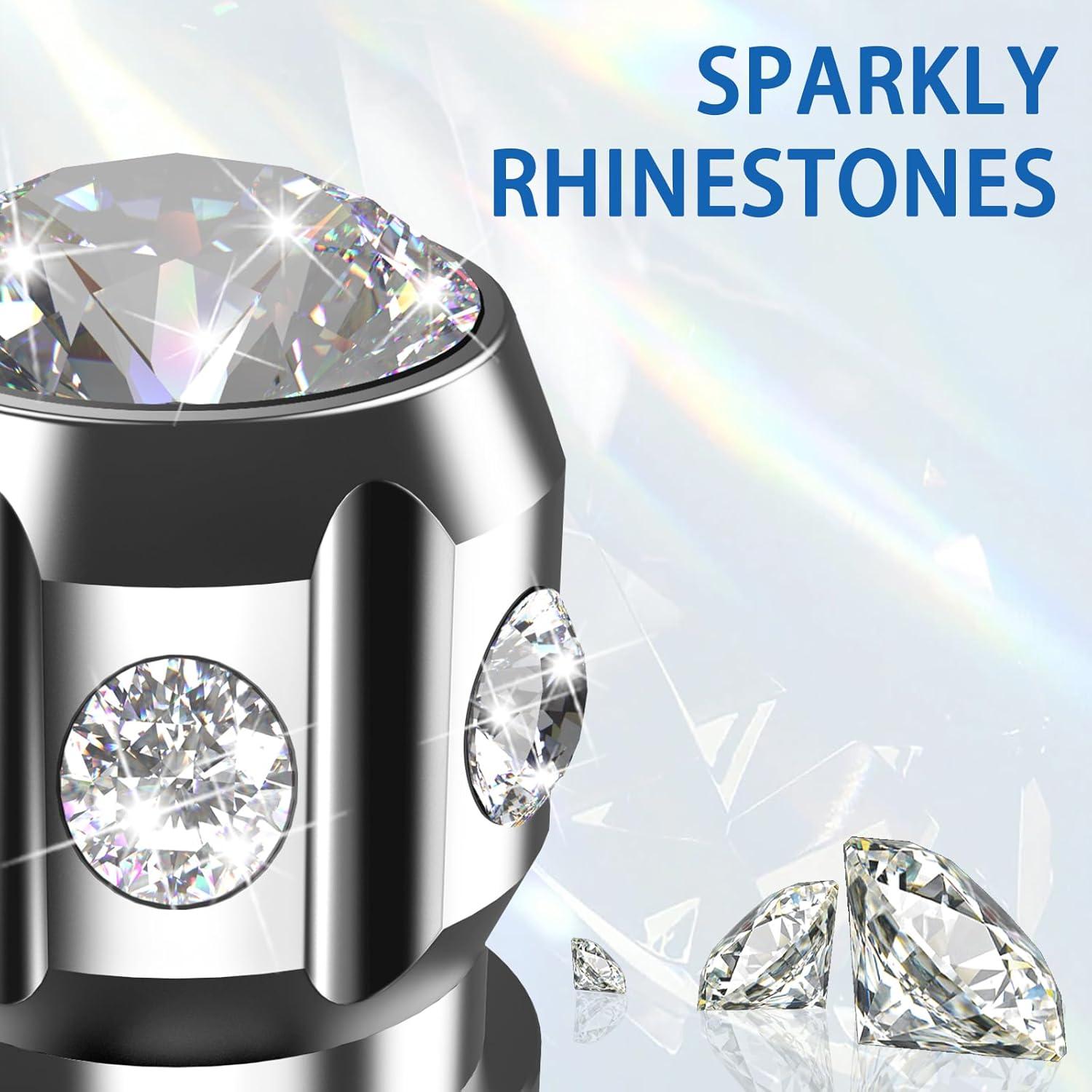 Tapas de Válvula de Neumático QUARKACE 4 Piezas Plata Rhinestones