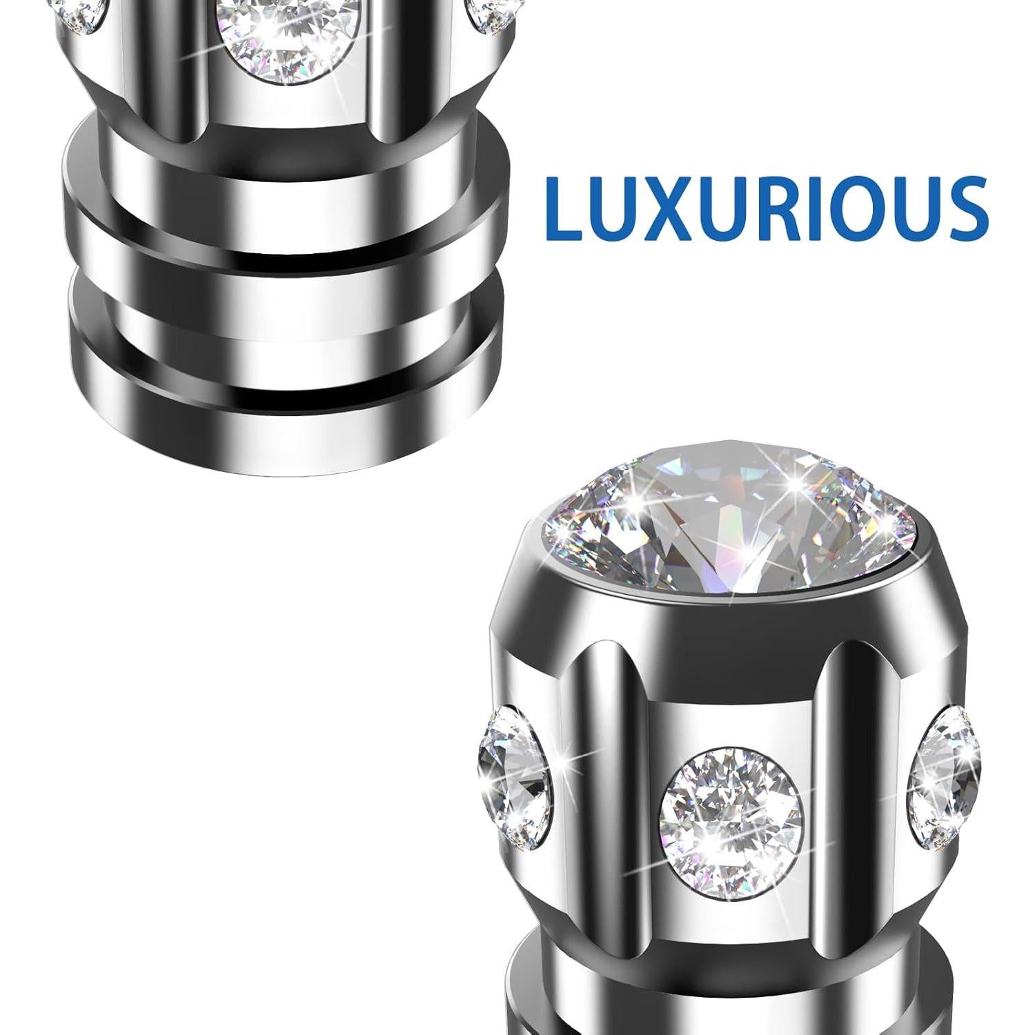 Tapas de Válvula de Neumático QUARKACE 4 Piezas Plata Rhinestones