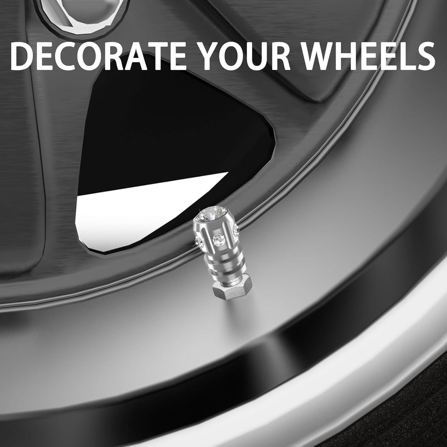 Tapas de Válvula de Neumático QUARKACE 4 Piezas Plata Rhinestones