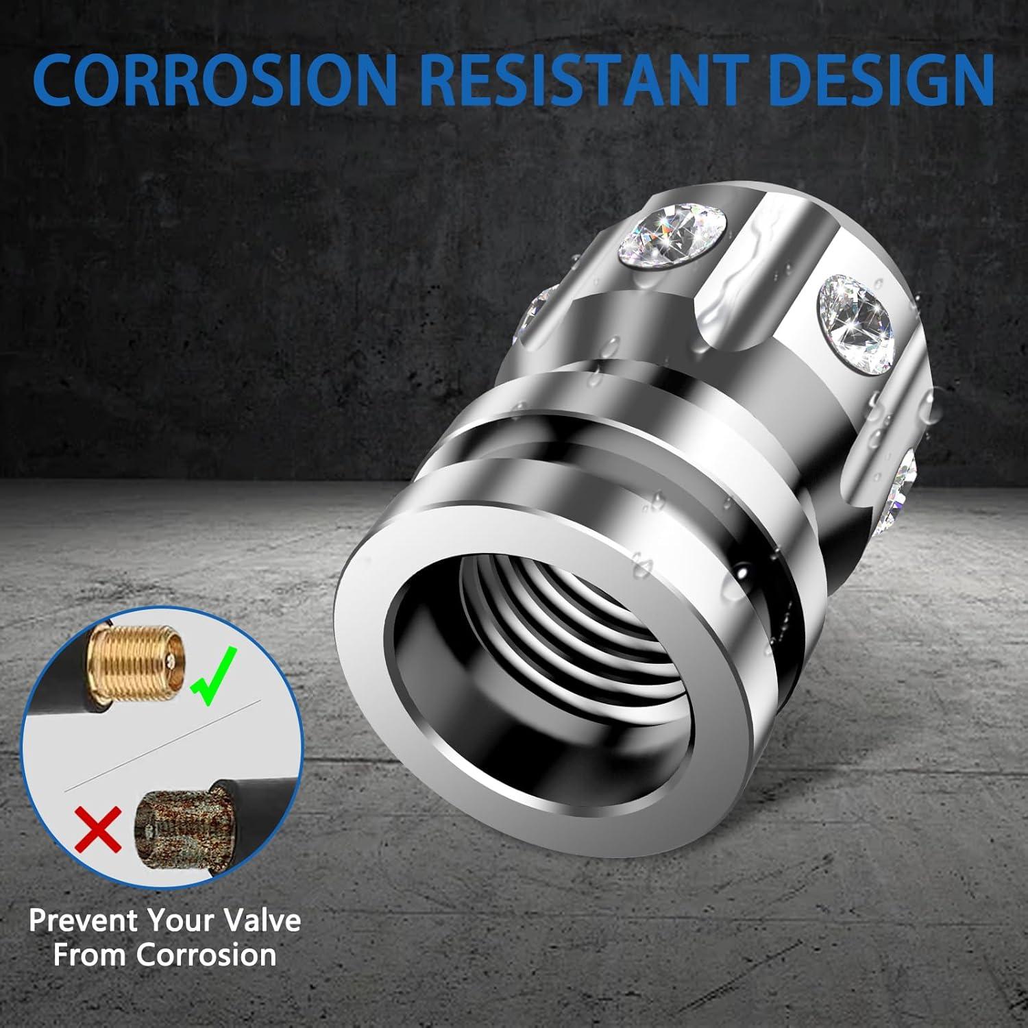 Tapas de Válvula de Neumático QUARKACE 4 Piezas Plata Rhinestones