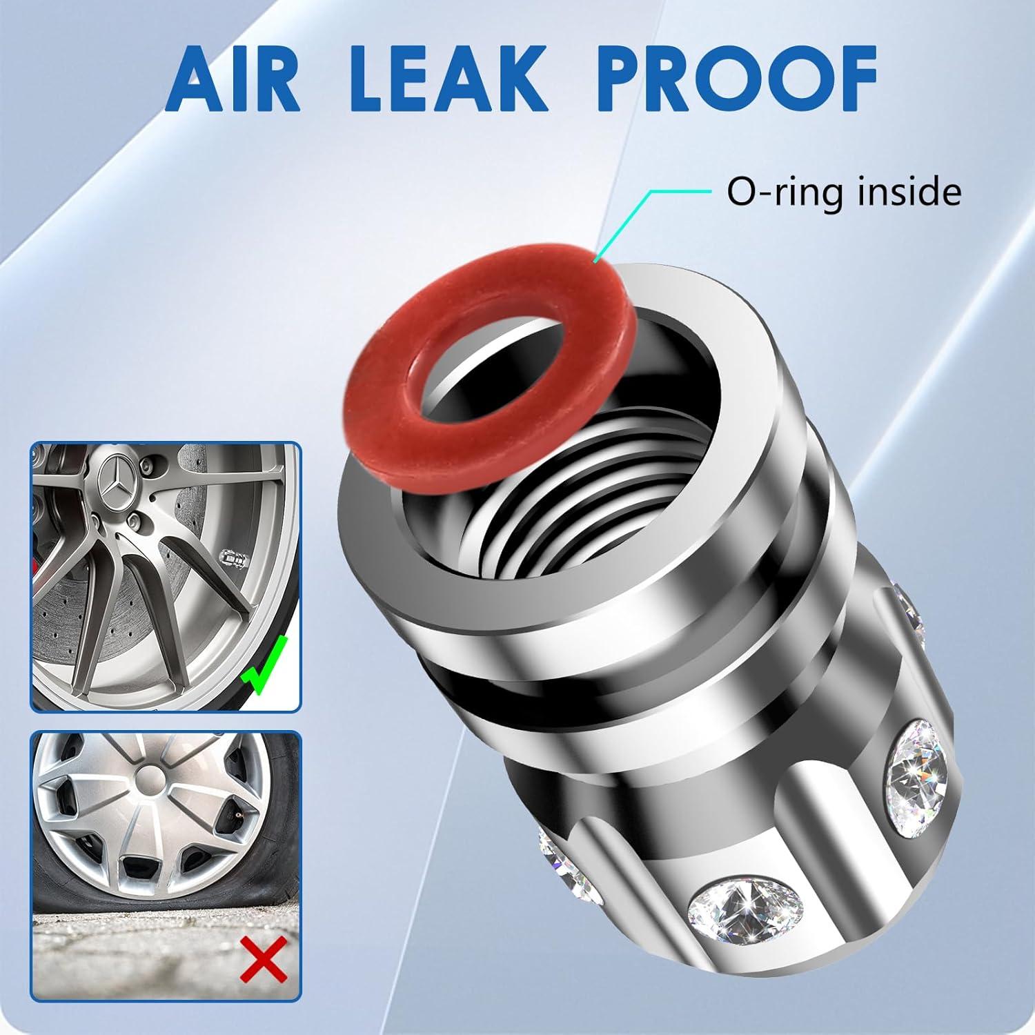 Tapas de Válvula de Neumático QUARKACE 4 Piezas Plata Rhinestones