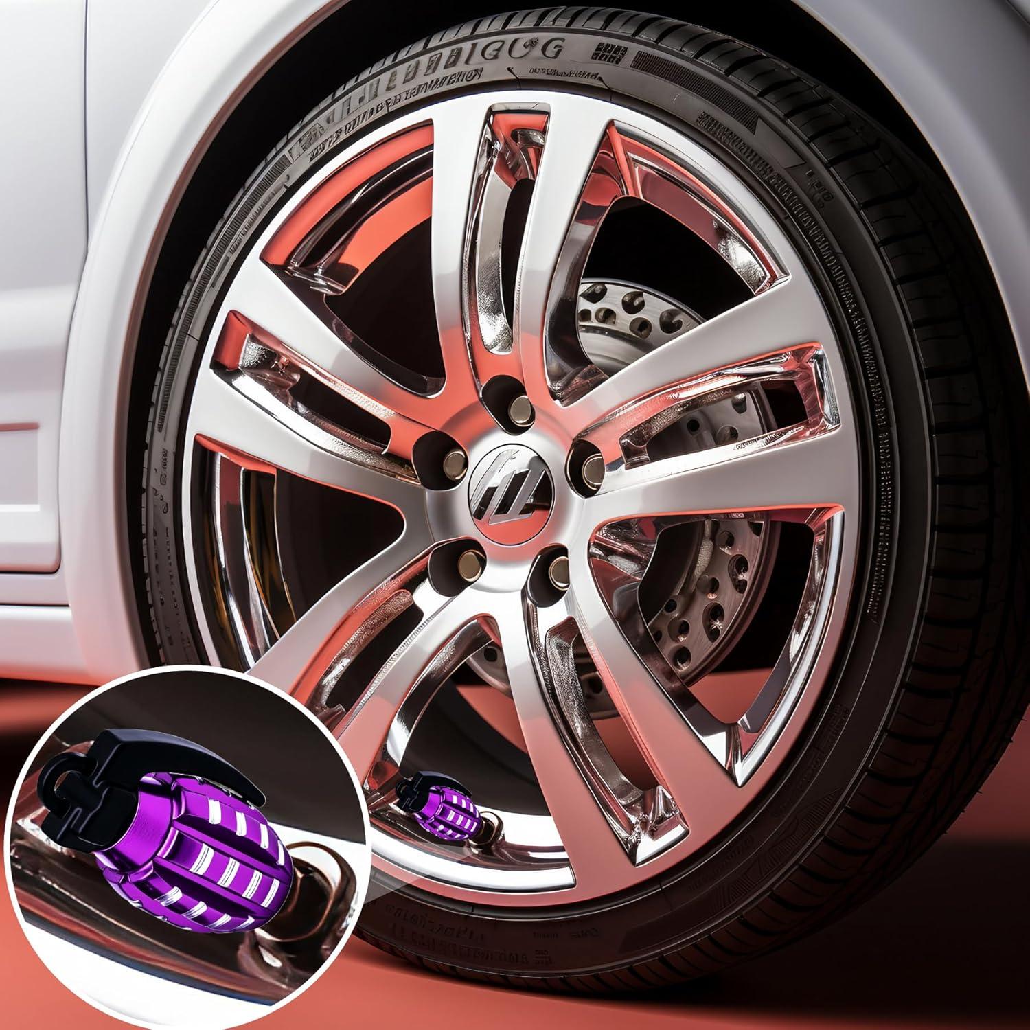 4 Tapones de Válvula de Neumático MEAJOO de Aluminio Púrpura