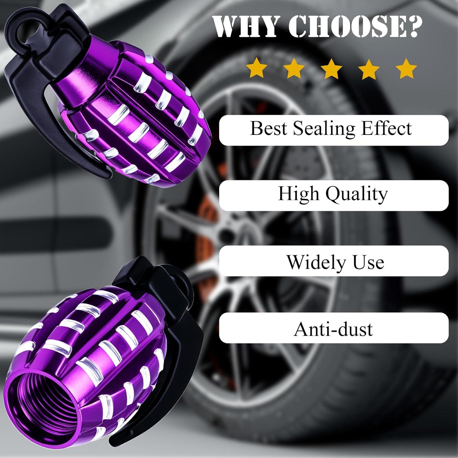 4 Tapones de Válvula de Neumático MEAJOO de Aluminio Púrpura