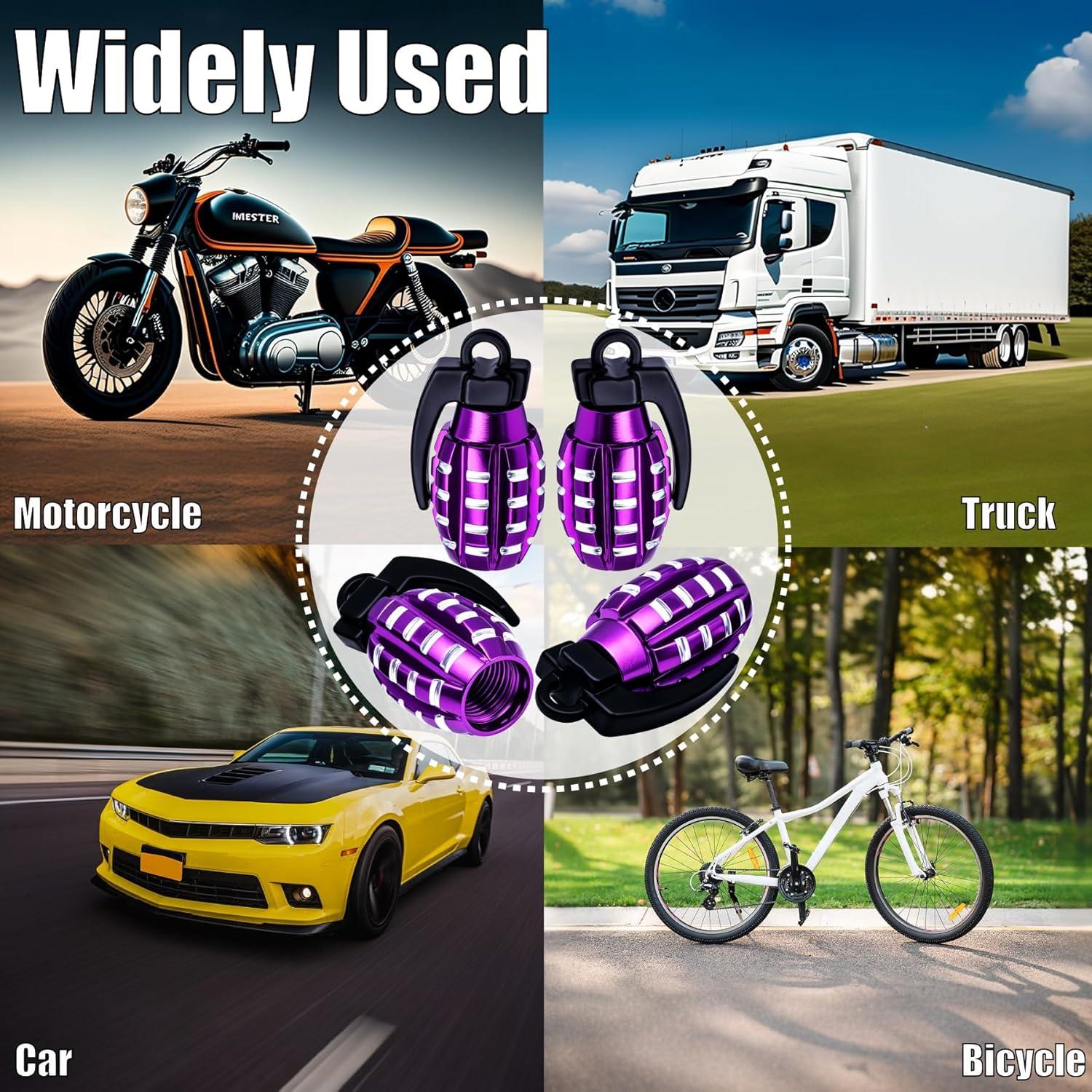 4 Tapones de Válvula de Neumático MEAJOO de Aluminio Púrpura