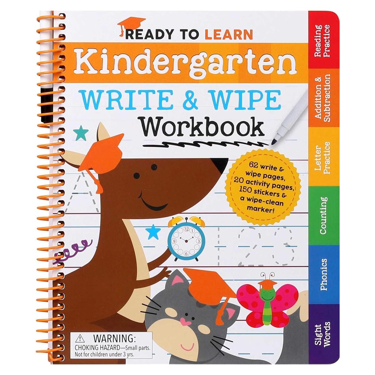 Ready to Learn: Kindergarten Write and Wipe Workbook: Addition, Subtraction, Sight Words, Letter Sounds, and Letter Tracing