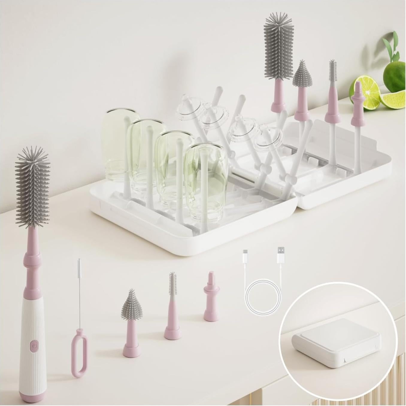 Limpiador Eléctrico de Biberones WHNL con Cepillos y Estante