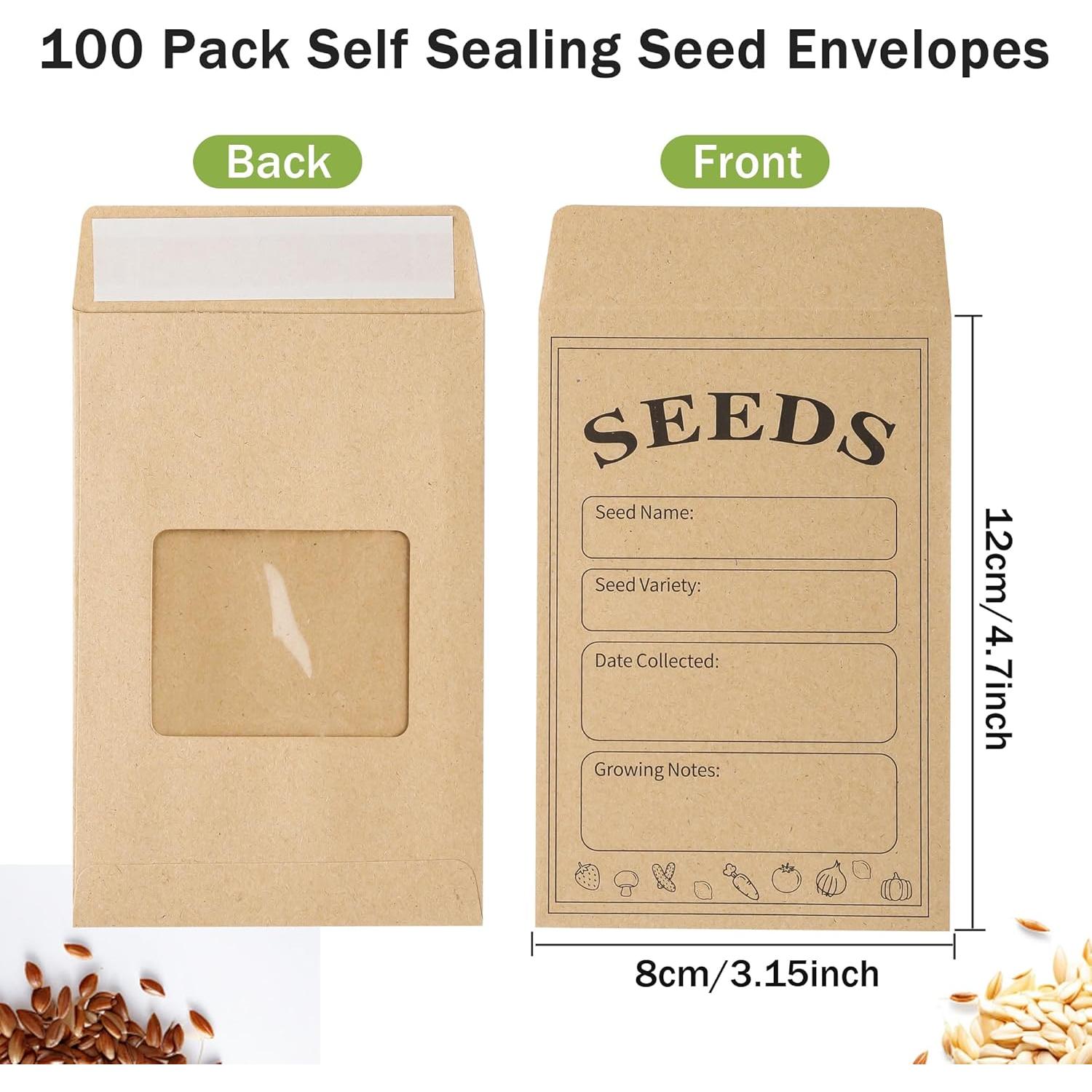 100 Sobres de Semillas Autoadhesivos Varpotle 8x12 cm Kraft