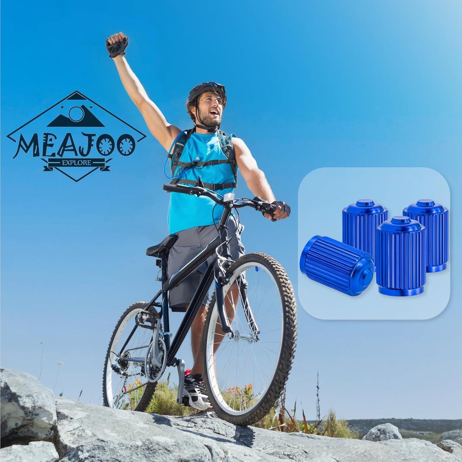 4 Tapones de Válvula de Neumático MEAJOO Aluminio Azul