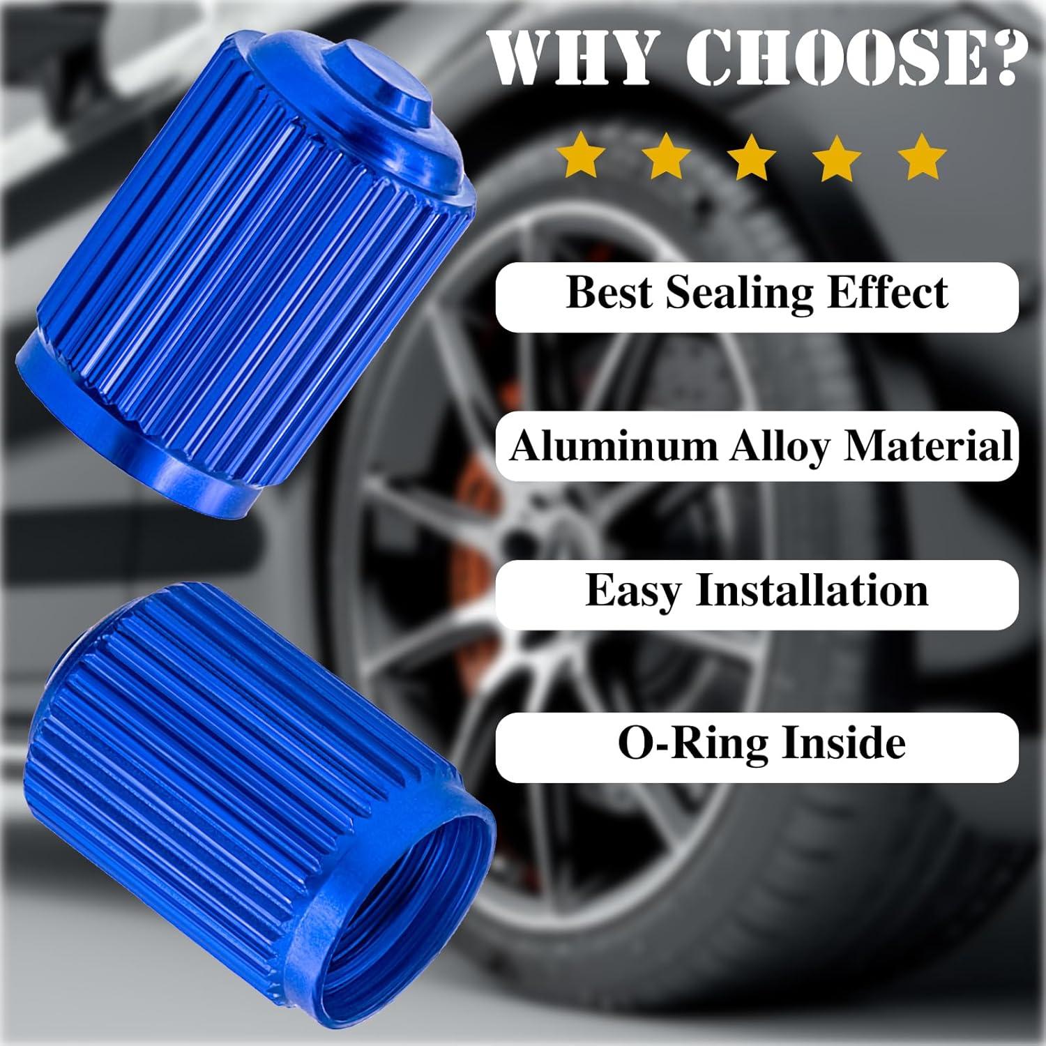 4 Tapones de Válvula de Neumático MEAJOO Aluminio Azul