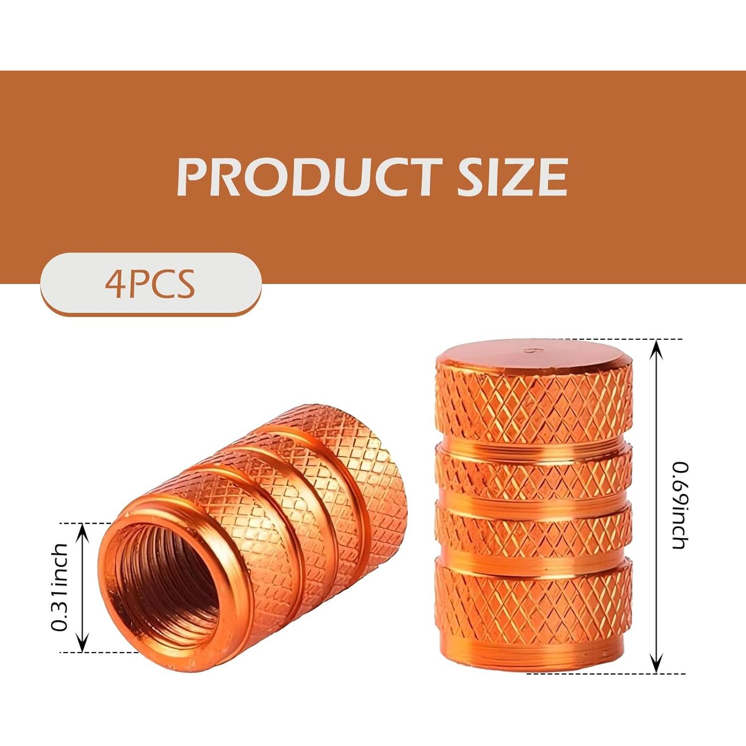 4 Tapones de Válvula de Neumático Zikefest Aluminio Naranja