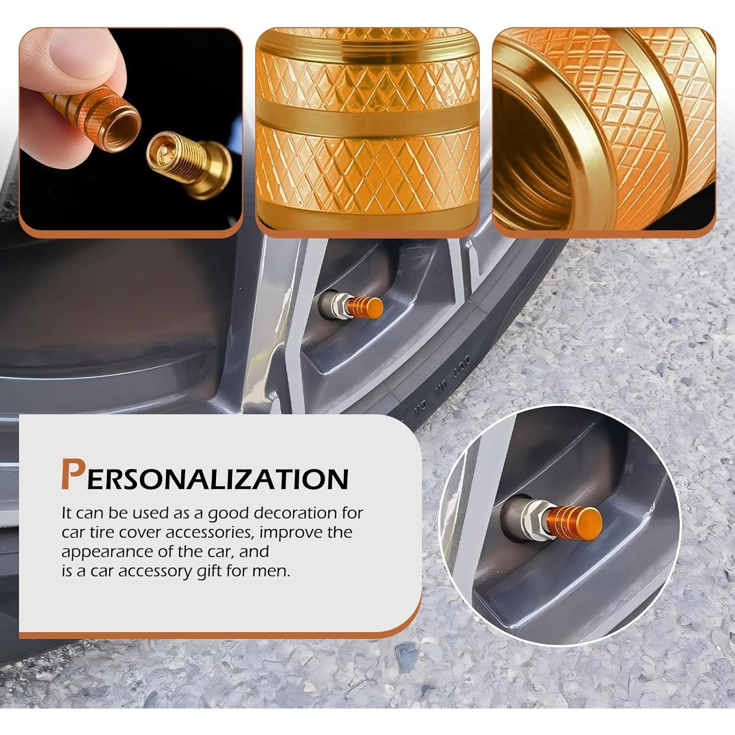 4 Tapones de Válvula de Neumático Zikefest Aluminio Naranja