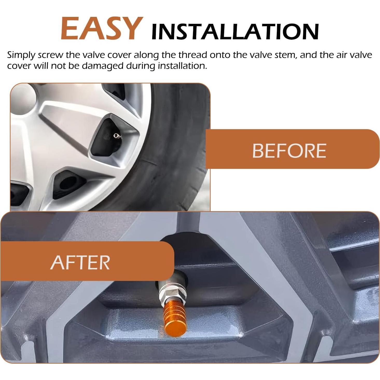 4 Tapones de Válvula de Neumático Zikefest Aluminio Naranja