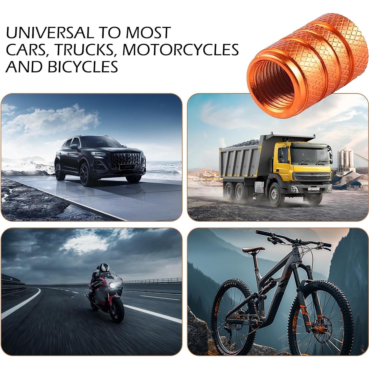 4 Tapones de Válvula de Neumático Zikefest Aluminio Naranja