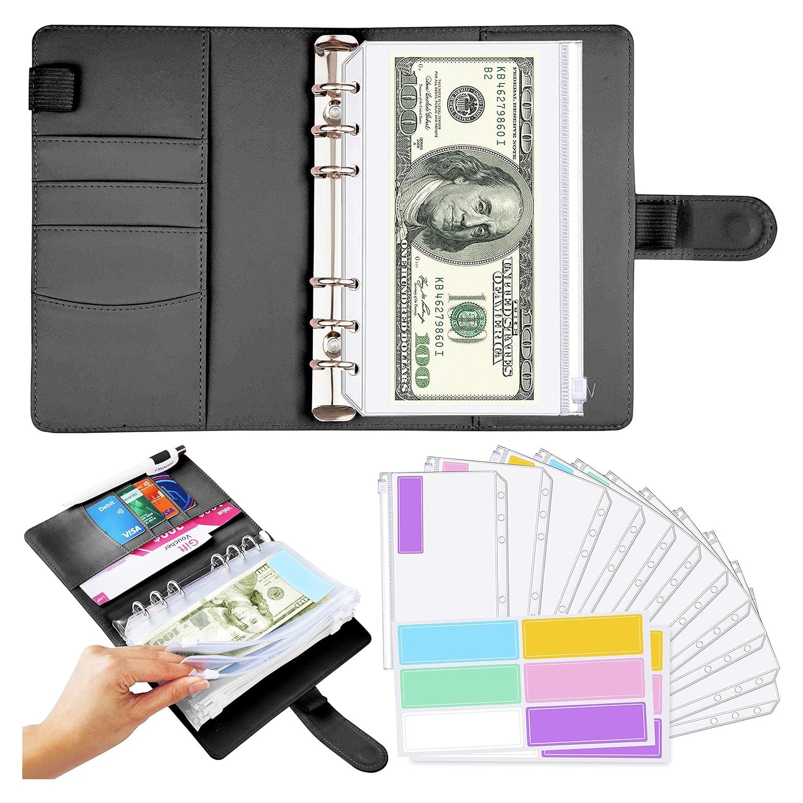 Carpeta de Presupuesto Saveyon A6 Negra con 12 Sobres Transparentes