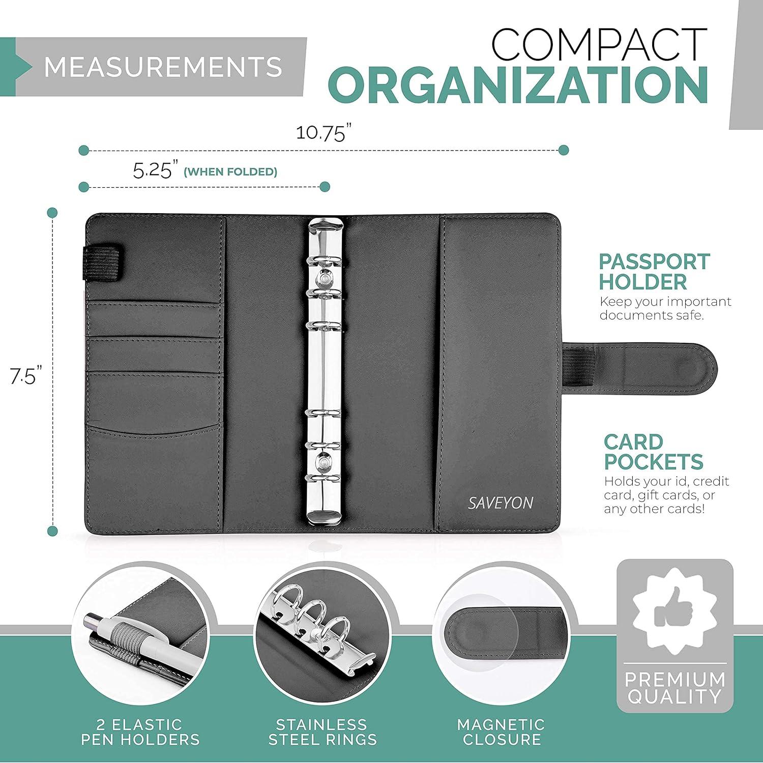 Carpeta de Presupuesto Saveyon A6 Negra con 12 Sobres Transparentes