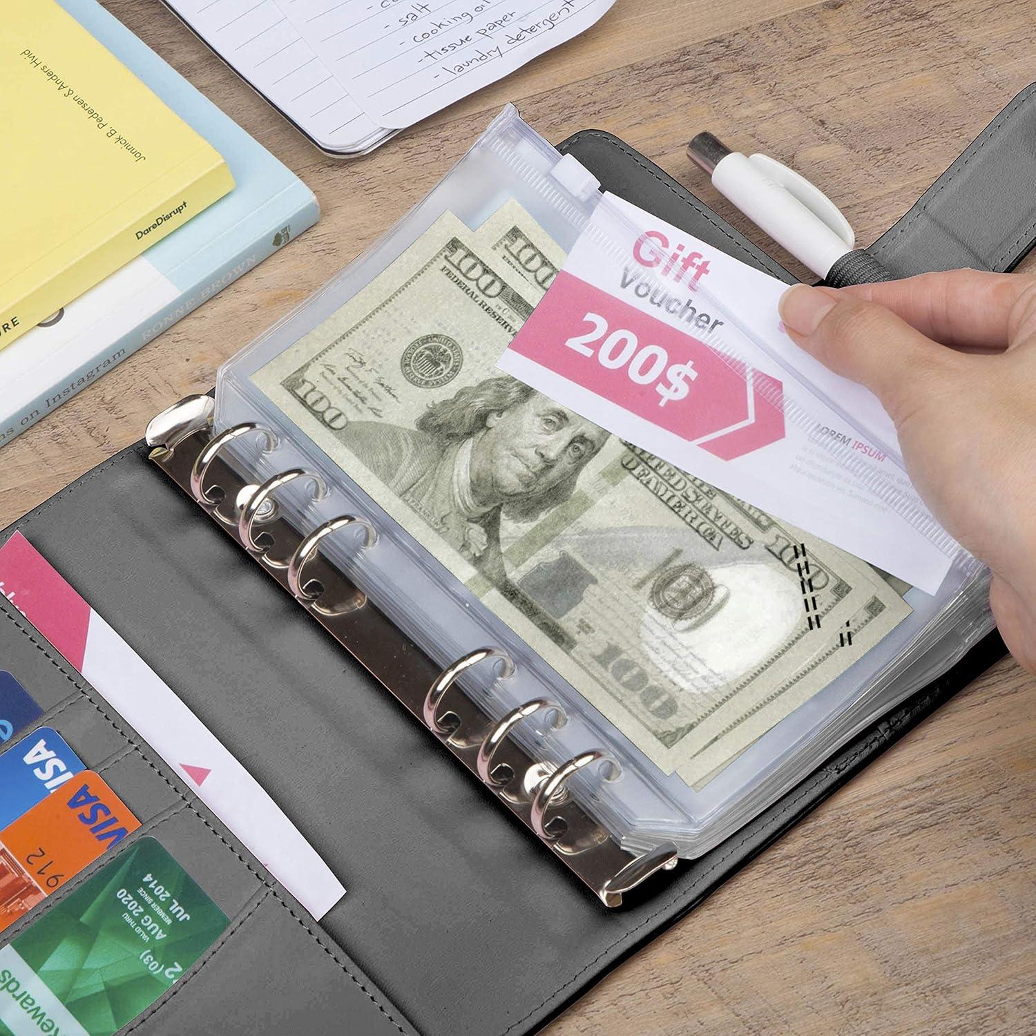 Carpeta de Presupuesto Saveyon A6 Negra con 12 Sobres Transparentes