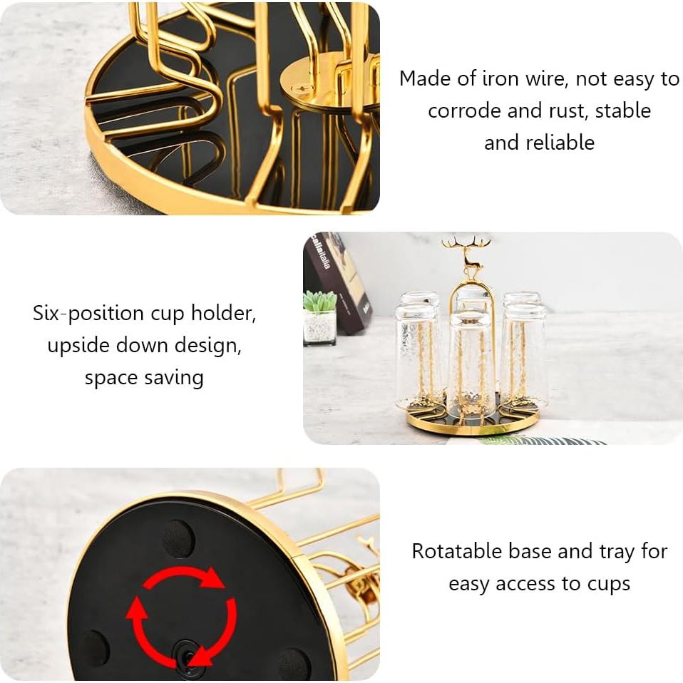 Soporte para Secado de Tazas Lifenanny Dorado Antideslizante