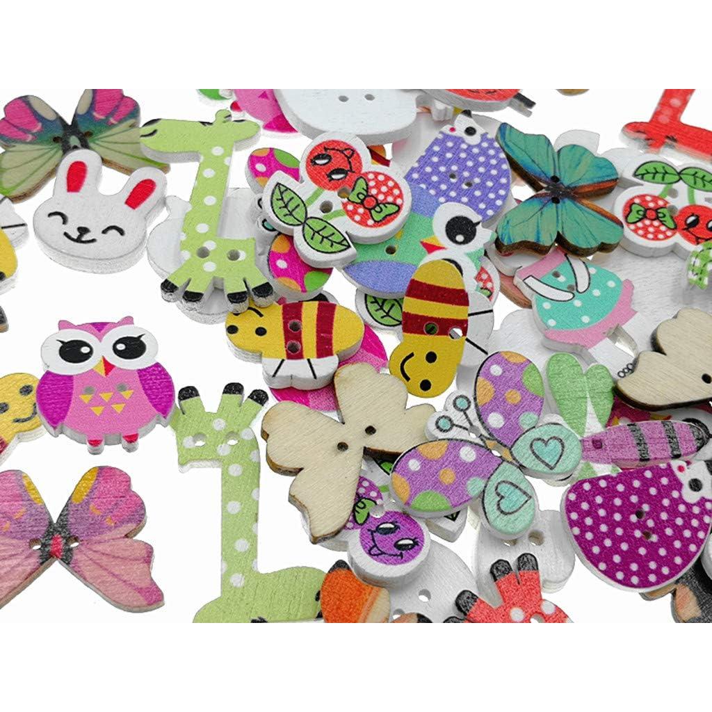Botones de Madera Kinteshun 100pcs Animales Caricatura 2 Agujeros