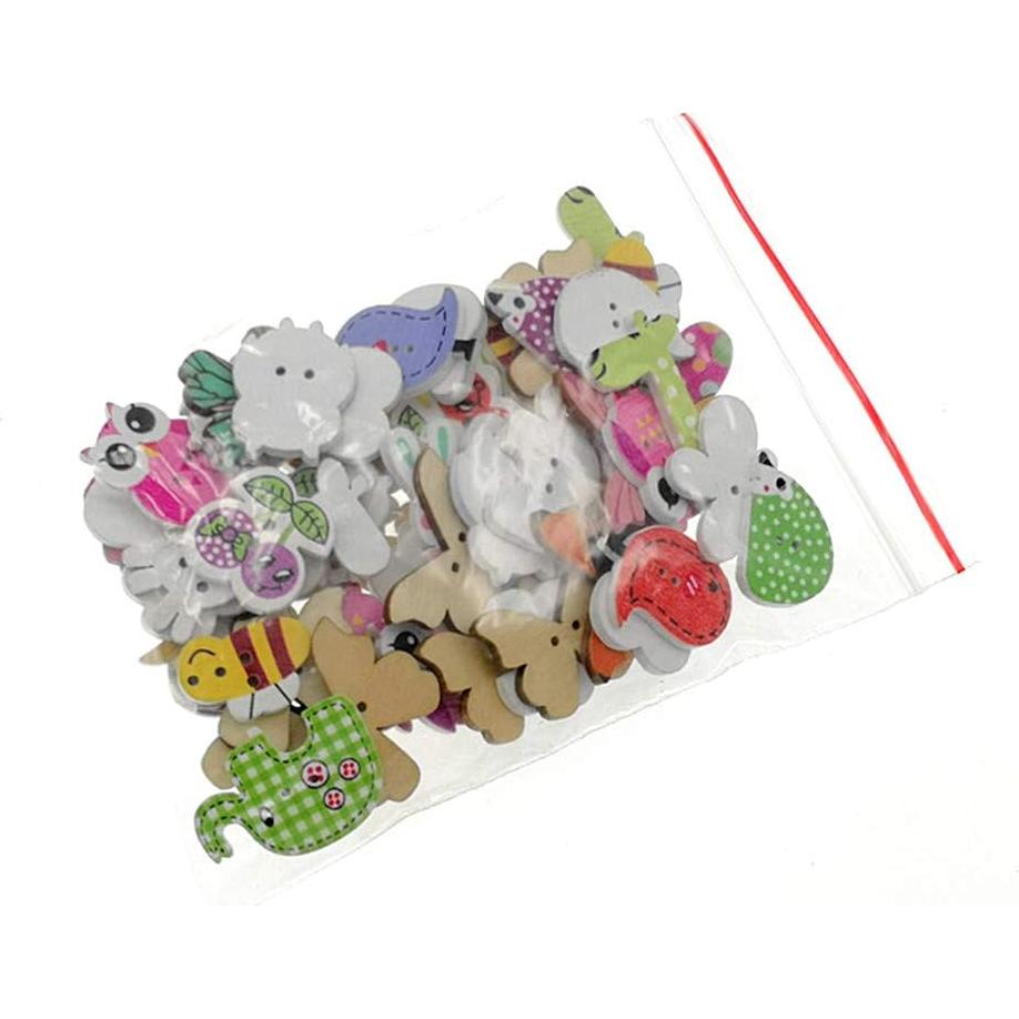 Botones de Madera Kinteshun 100pcs Animales Caricatura 2 Agujeros