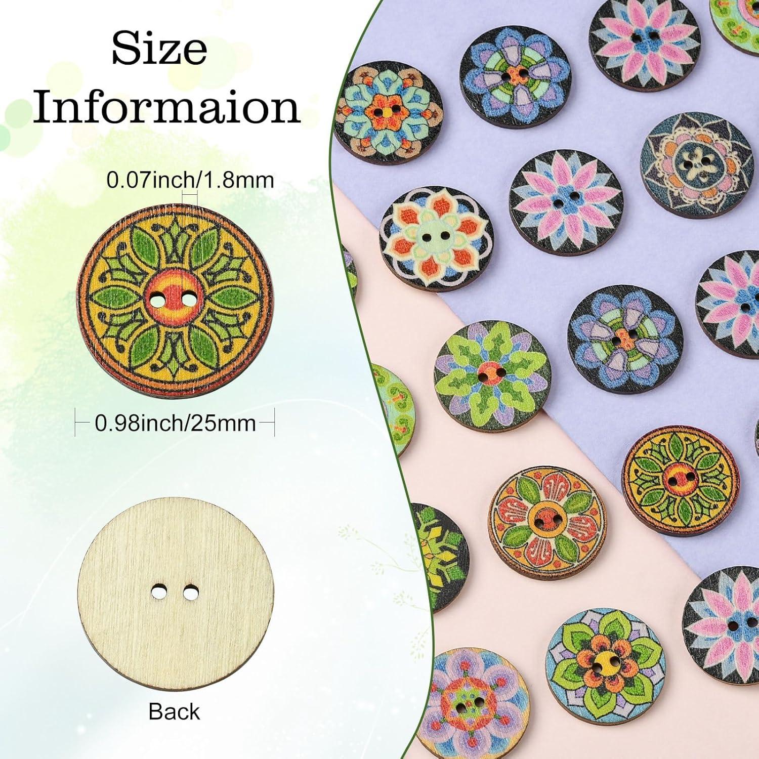 KitBeads 200 Botones de Flores de Madera 25mm para DIY