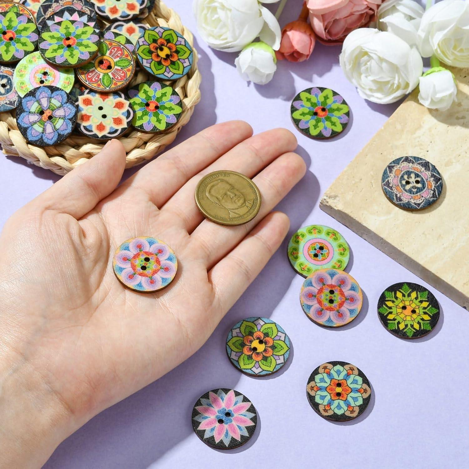 KitBeads 200 Botones de Flores de Madera 25mm para DIY