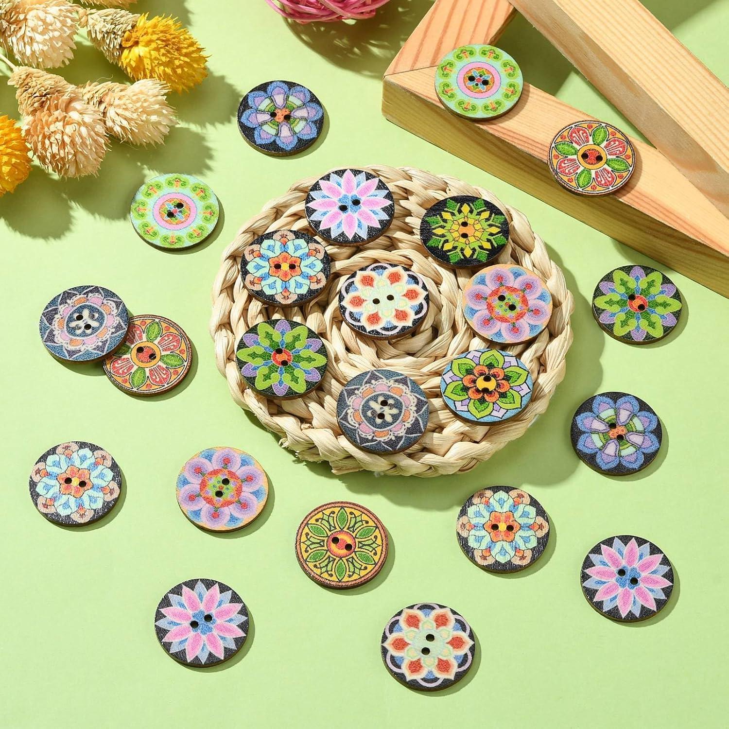 KitBeads 200 Botones de Flores de Madera 25mm para DIY